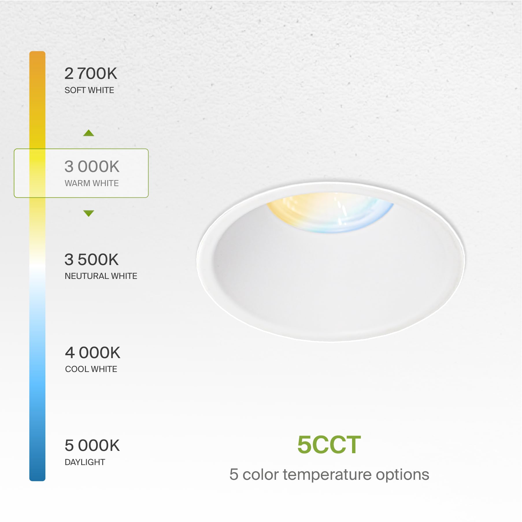 ASD LED Recessed Lighting Downlight 15W 120V 2in Round White, Dimmable, 5 CCT 2700K-5000K, Model A-CD
