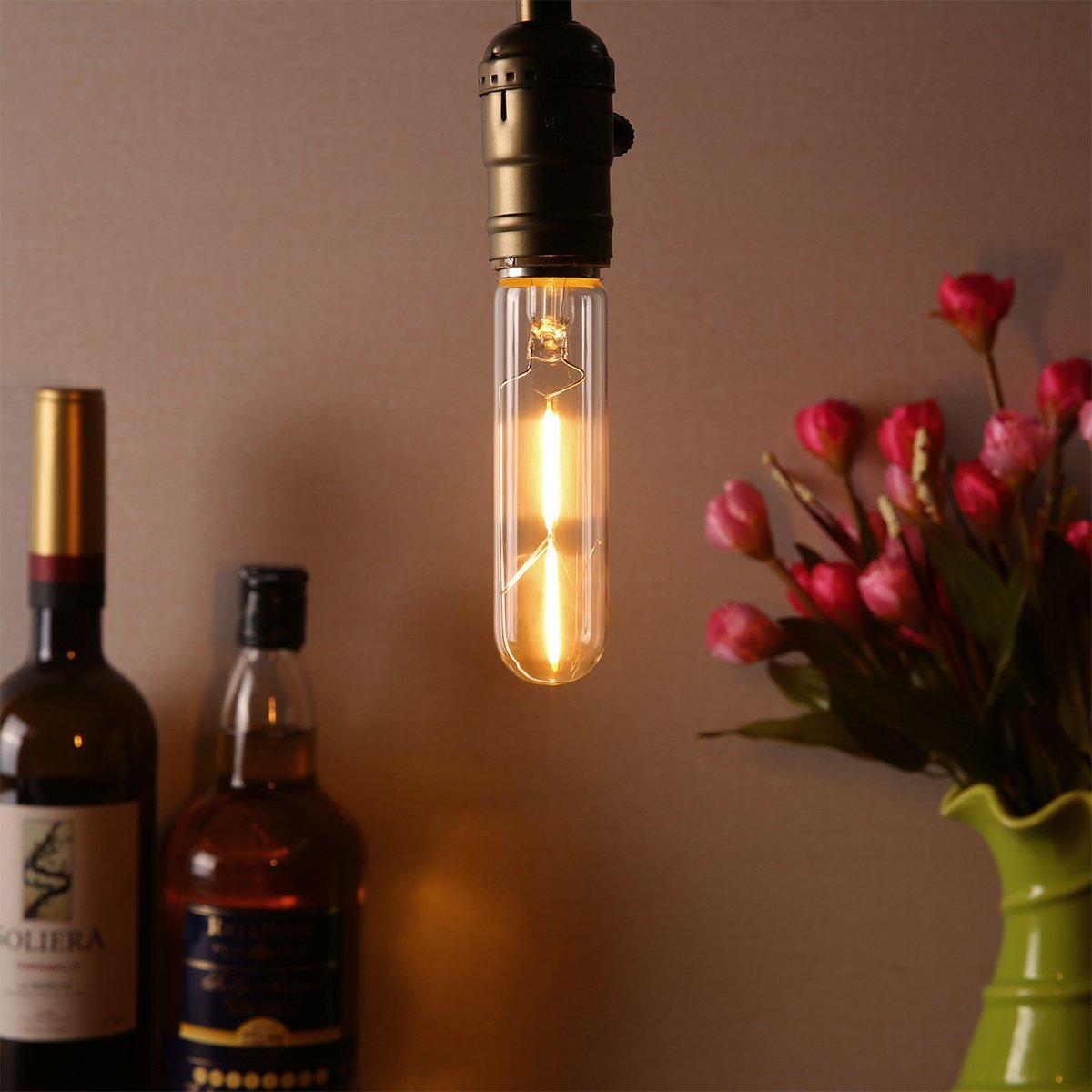 K JINGKELAI Vintage Edison LED Bulb 4 Pack, 2W Dimmable T10/T30, Warm White 2300K, Glass, Amber Cover