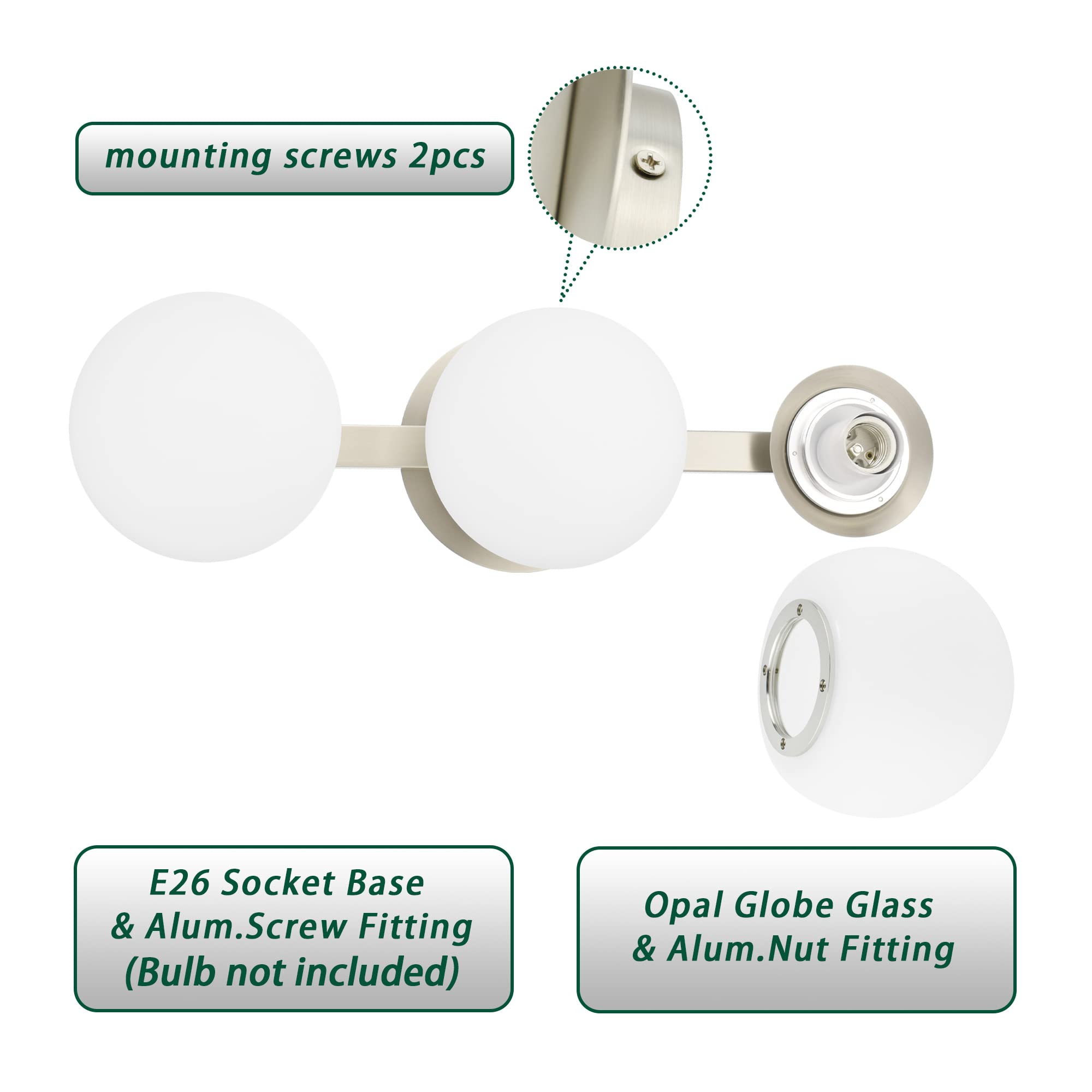 Bathroom Vanity Light Fixtures, Modern 3 Lights Globe Wall Sconce Lighting Brushed Nickel, Porch Wall Mount Light Fixture For Ba