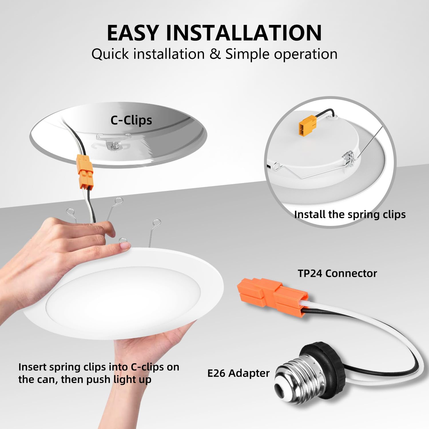 Lvwit Led Recessed Light 6Inch, Can Lighting Color Selectable 2700/3000/4000/5000/6000K 5Cct, 10W(120W Equivalent) Dimmable Downlight With E26 Conversion Kit, Retro Fit Ceiling Light Fixtures, 12 Pack