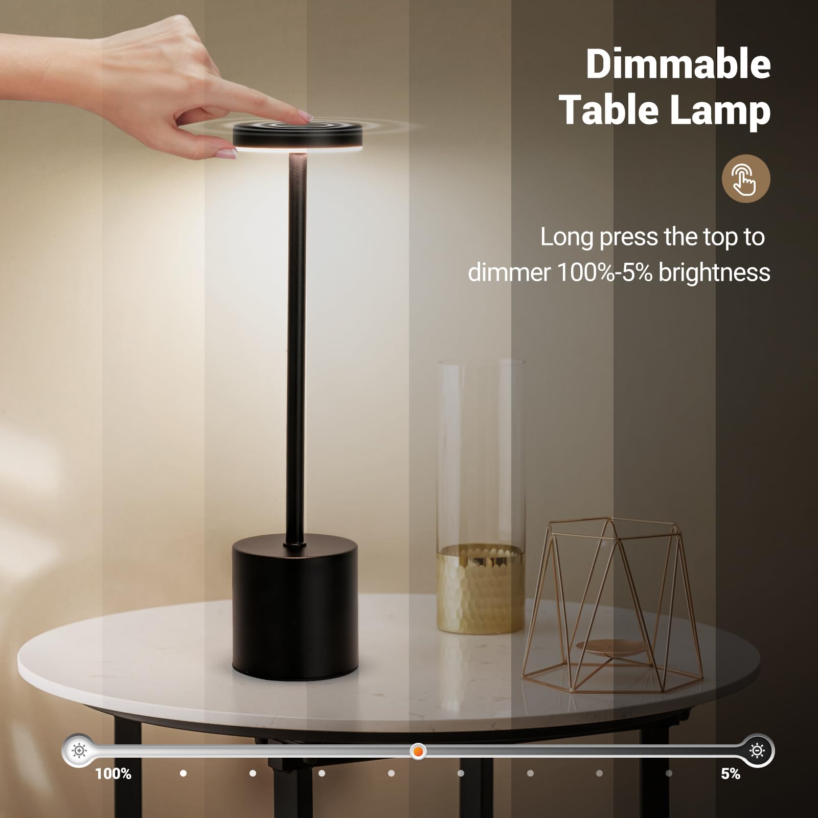 Zoopeen Cordless Table Lamp,Rechargeable 5200Mah Battery Operated Touch Desk Lamp,3 Color Stepless Dimming Up Bedside Lamps,Mode