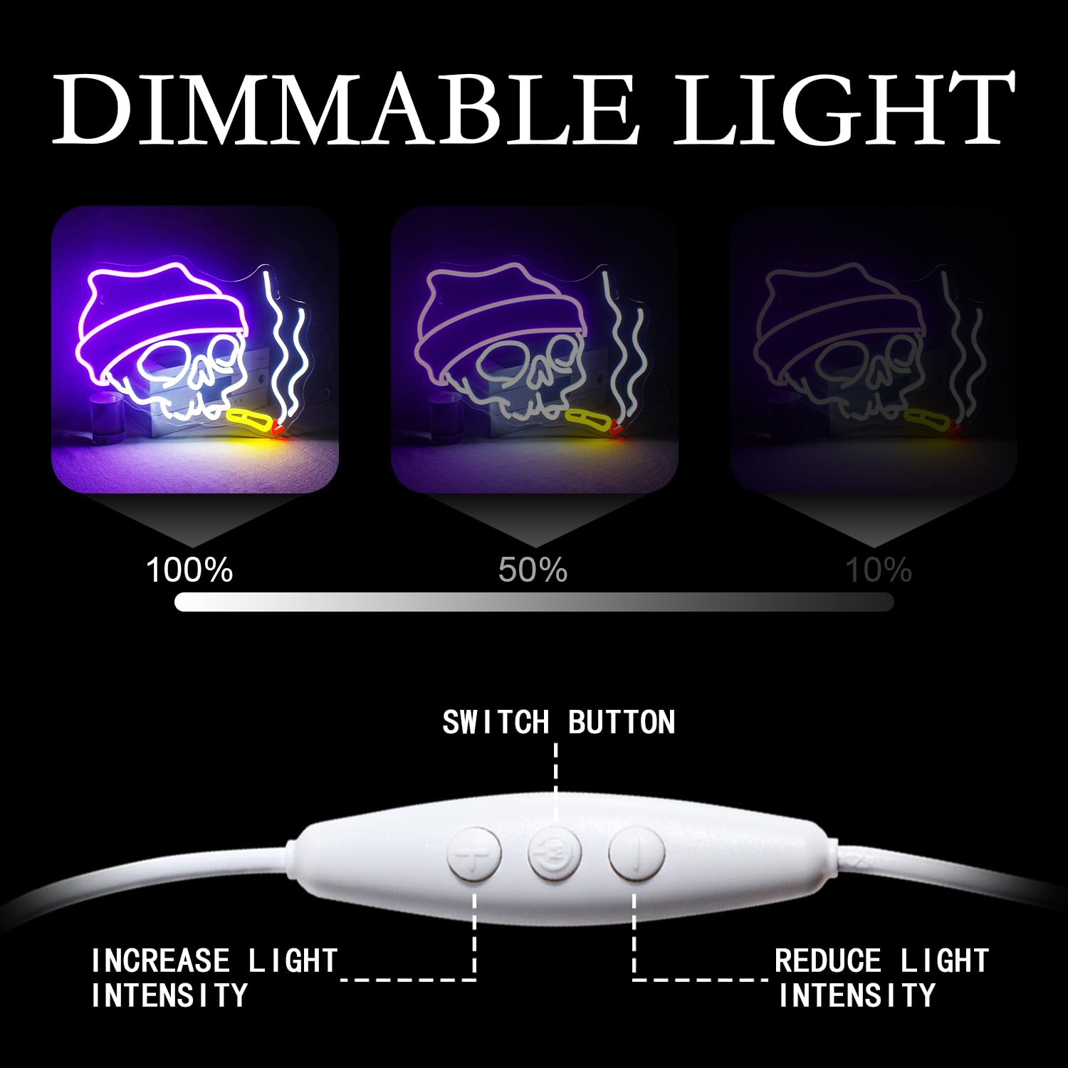 Lucunstar Skull Neon Sign,Halloween Led Sign,Neon Signs For Wall Decor,Adjustable Brightness Halloween Neon Sign,Party Neon Sign For Halloween,Bedroom Wall Decor,Home Wall,Party Light,Halloween Decor