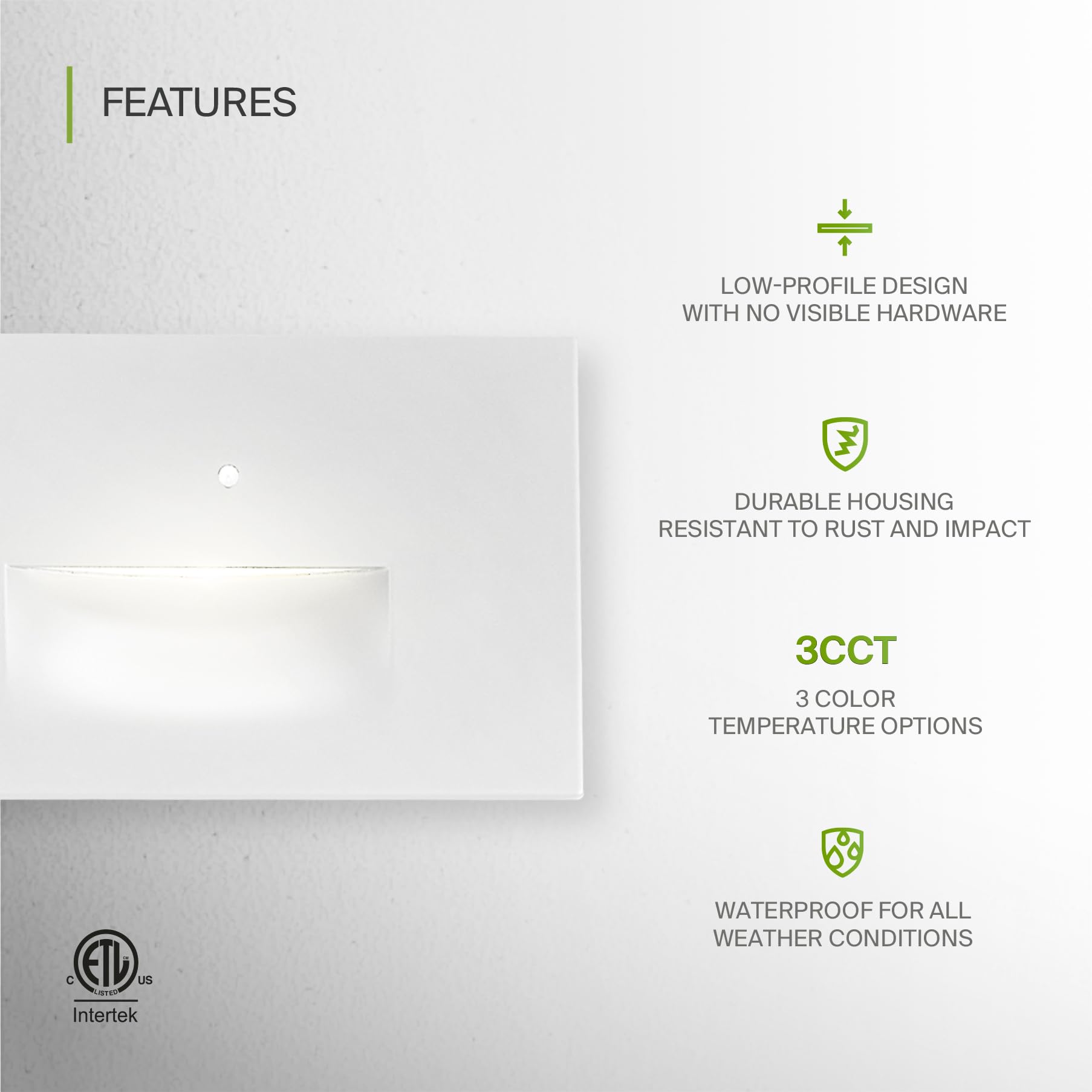 ASD LED Recessed Step Light Fixture, 3W 120LM, 3000K-5000K, 4.75 Inch, White, Model A-STL-H1W