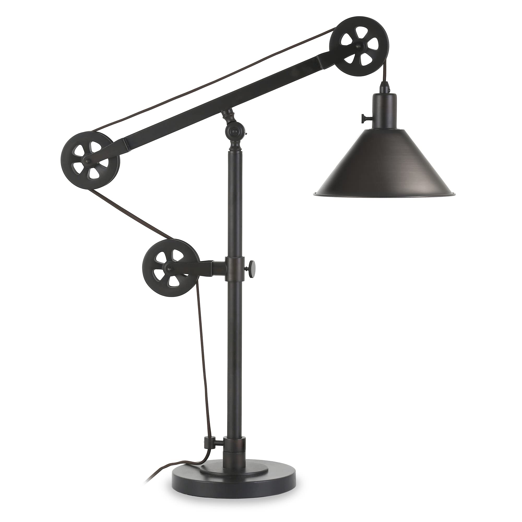 Henn&Hart 29 Mid-Century Modern Pully System 1-Light Table Lamp with 8 Black Metal Cone Shade for Living Room  Bedroom  or Office  Black