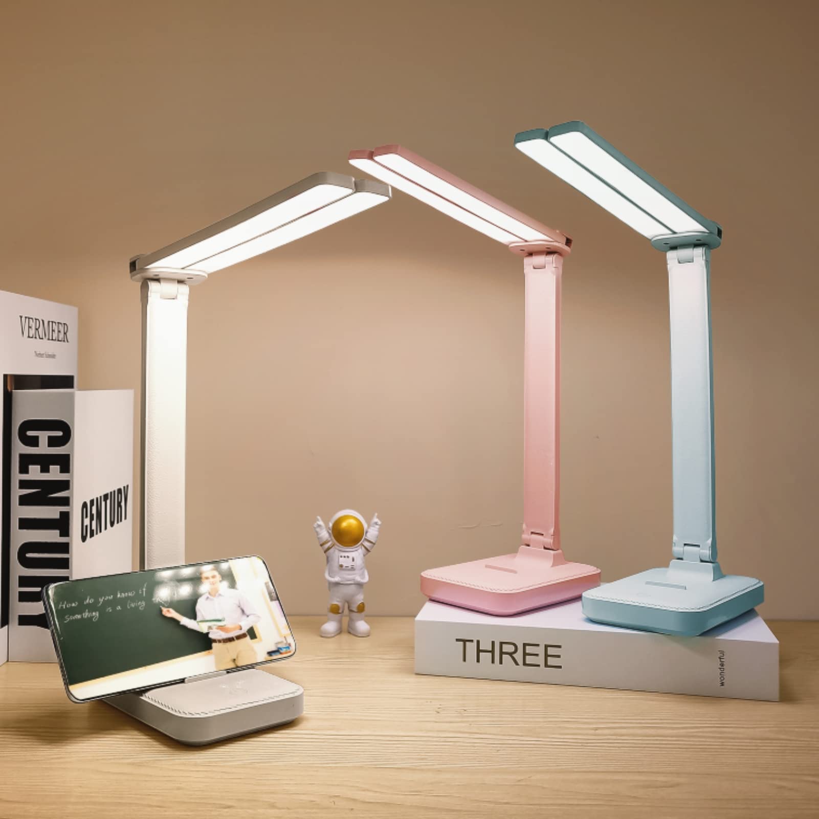 LuxLumin Pink Desk Lamp for Home Office,Portable Cute Small Desk Lamp with 3 Lighting Modes, Battery Operated Rechargeable Desk 