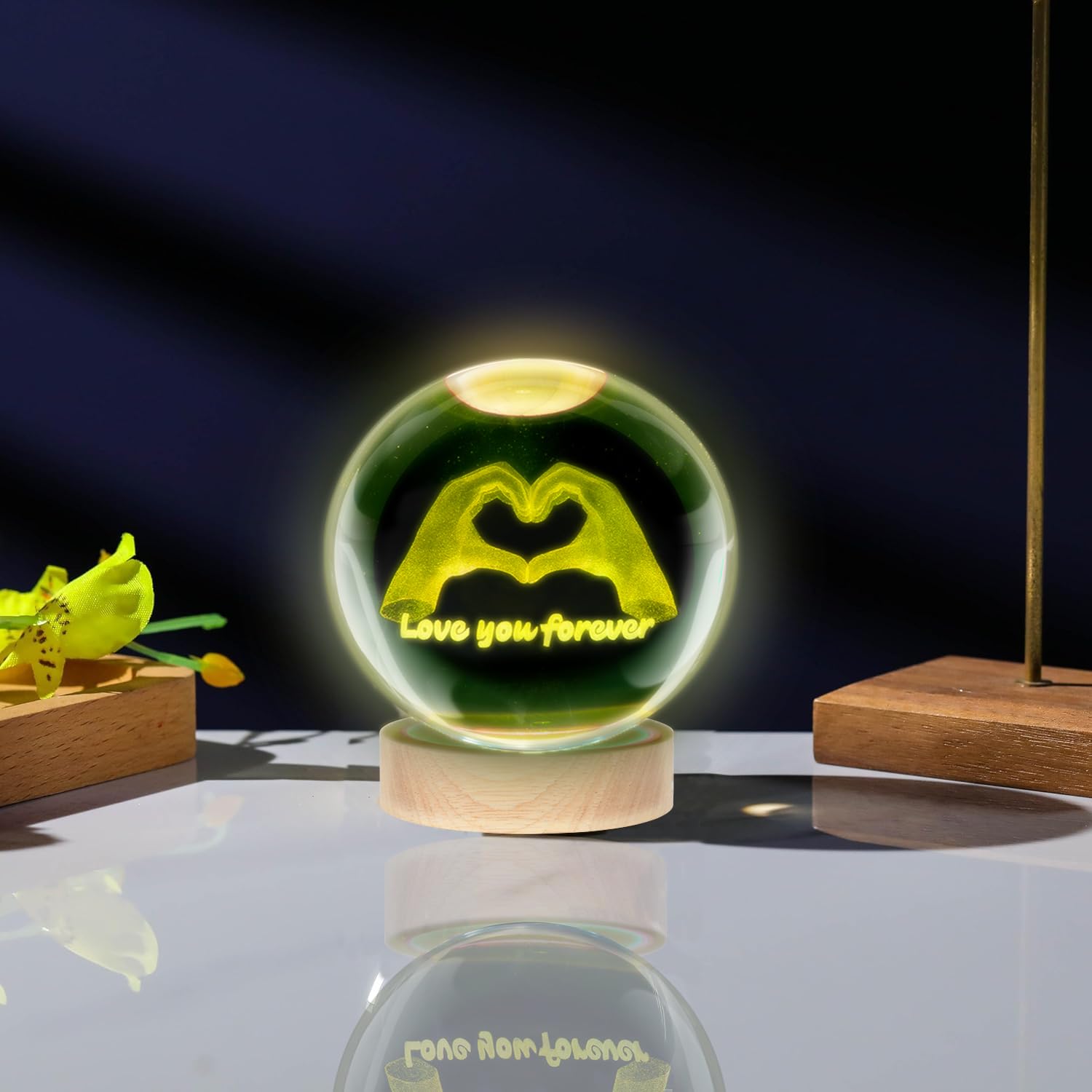 CULDETHA Crystal Ball Lamp, 3.15-inch Heart-Shaped Night Light, K9 Glass, Multicolor Hearts2, Decorative Bedroom Gift