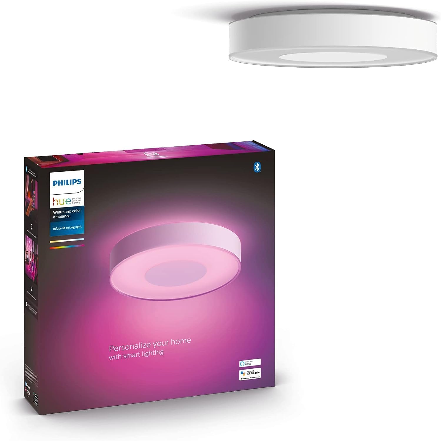Philips Hue Infuse Medium Ceiling Lamp, Color-Changing Smart LED Light, White, 1 Pack, Model 4116331U9, Acrylic