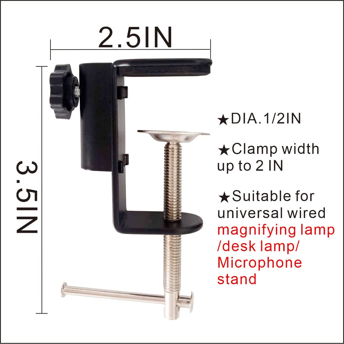 Xinme Desk Lamp Clamp: 2Pack 1/2 Enlarge Hole Replacement C Clamp Desk Light,Magnifying Glass W/ Light,Table Mic Stand,Mic Arm D