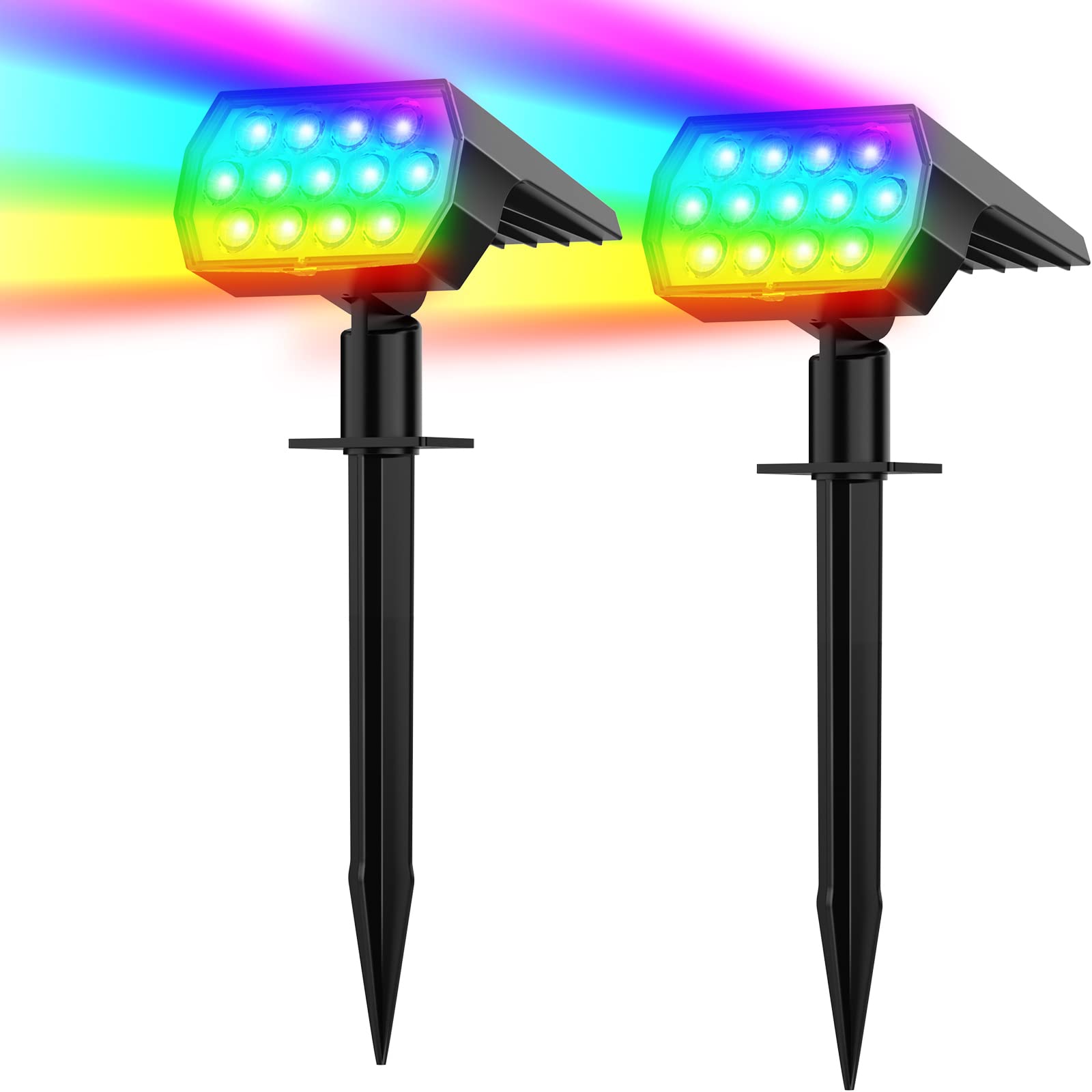 Solar Spot Lights Outdoor Color Changing [7 Modes/2 Pack] Christmas IP65 Waterproof Landscape Spotlights  Dusk to Dawn Solar Powered Security Light for Patio Gate Walkway Pool Garden Yard Driveway