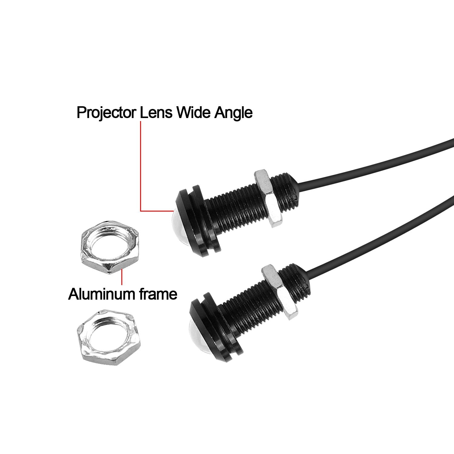LEADTOPS 10Pcs 18mm 12V Red Eagle Eye LED Car Fog Lights, Black Case, Aluminum, Small Bulb, Daytime Running Light
