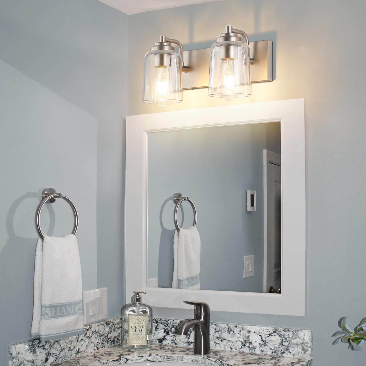 Solfart Brushed Nickel Bathroom Light Fixture Bathroom Lighting Fixtures Over Mirror 2 Light Bathroom Vanity Light Nickel Wall L