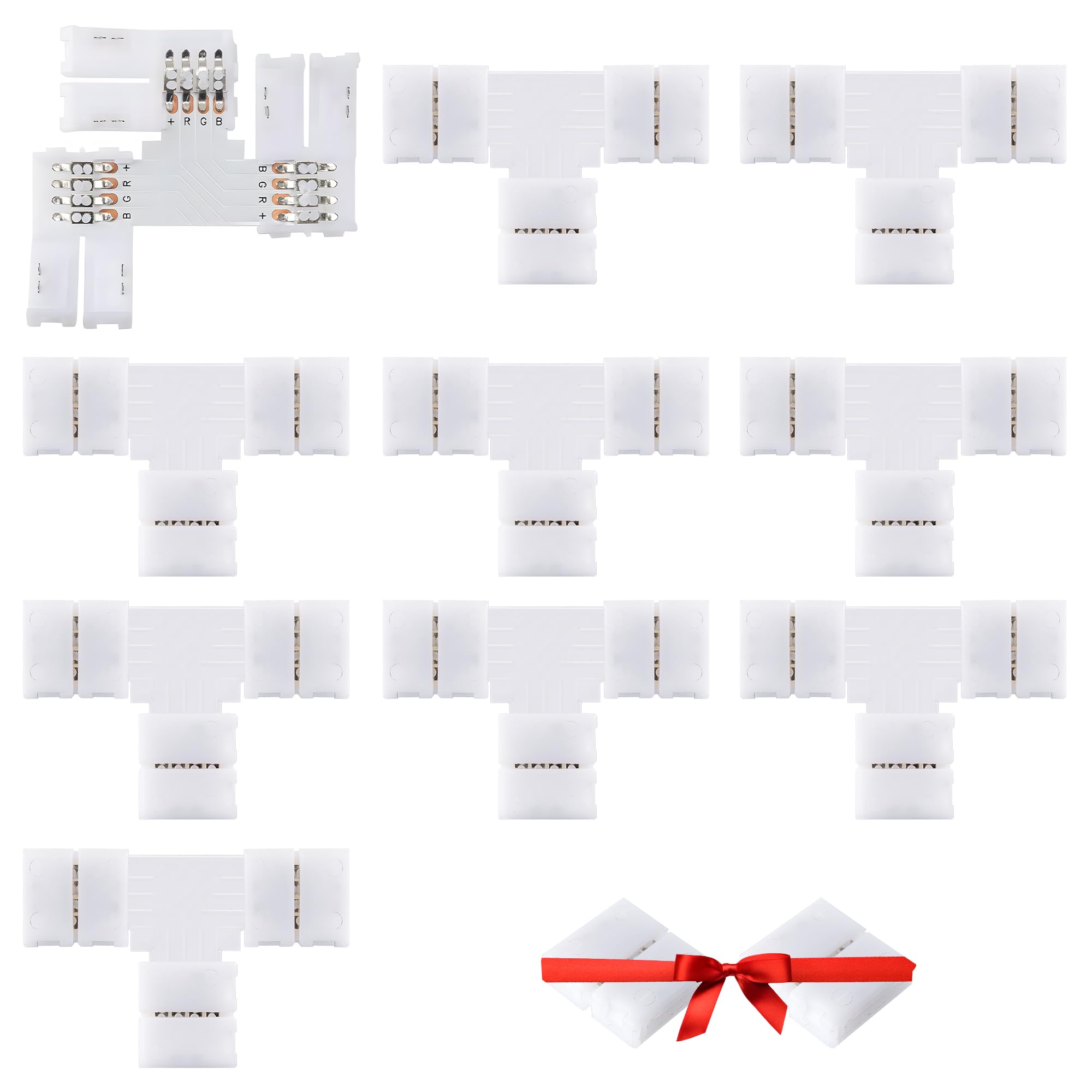 JACKYLED T Shape 4-Pin 8mm LED Connectors Total 42Pcs, Unwired Solderless Gapless Adapter Corner Connectors Terminal Extension 1