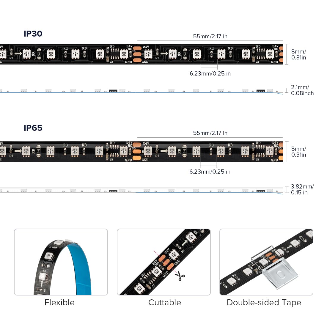 Btf-Lighting 2835Smd Ws2811 Ic Rgb Chasing Color Led Strip Light 16.4Ft Dc24V 108Led/M 18Pixels/M 8Mm Width Flexible Addressable Strip For Indoor Decor (No Adapter Or Controller)