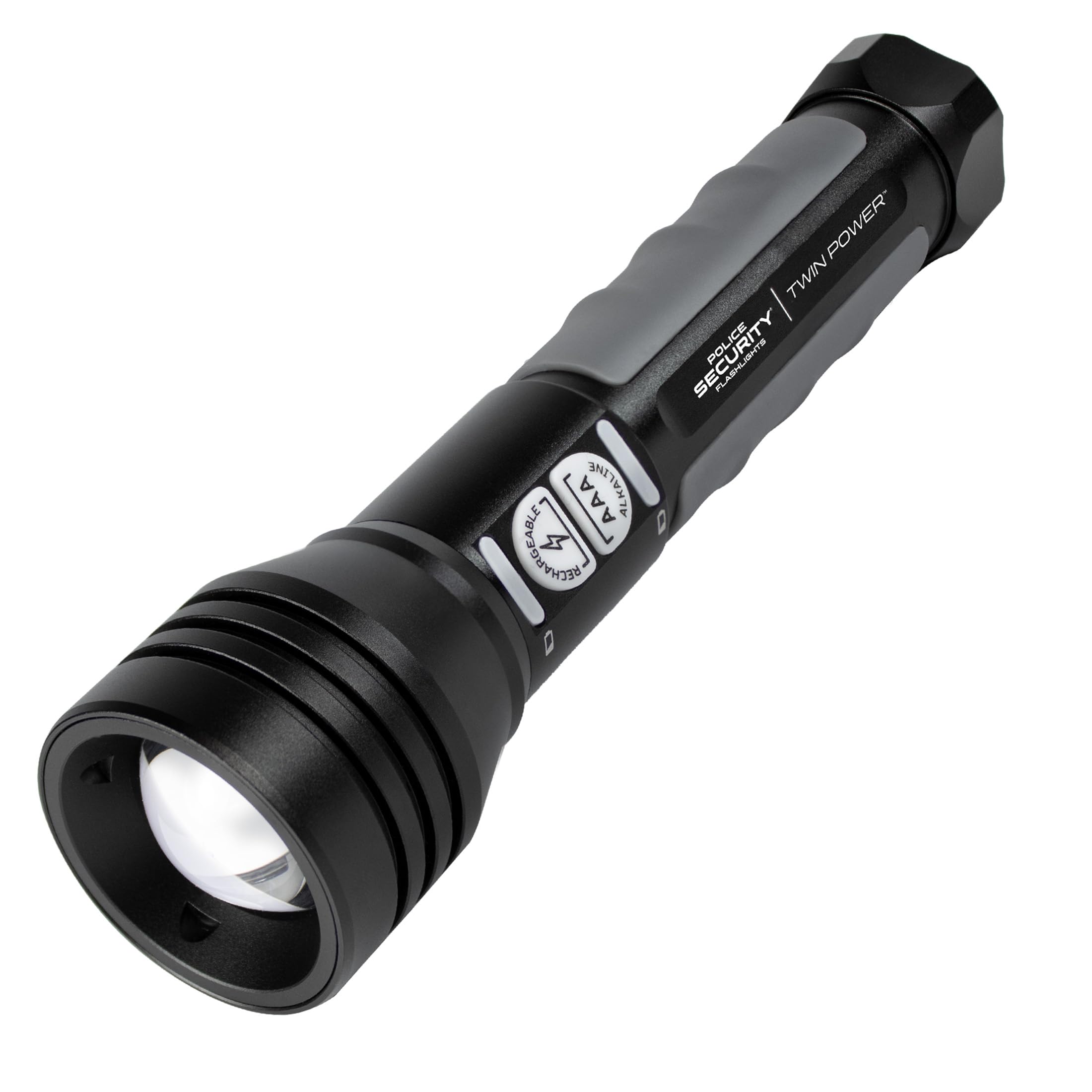 Police Security - Twin Power 1000 Lumen LED Flashlight - Choose Your Power - Rechargeable w/Backup Backup, Water-Resistant, USB-