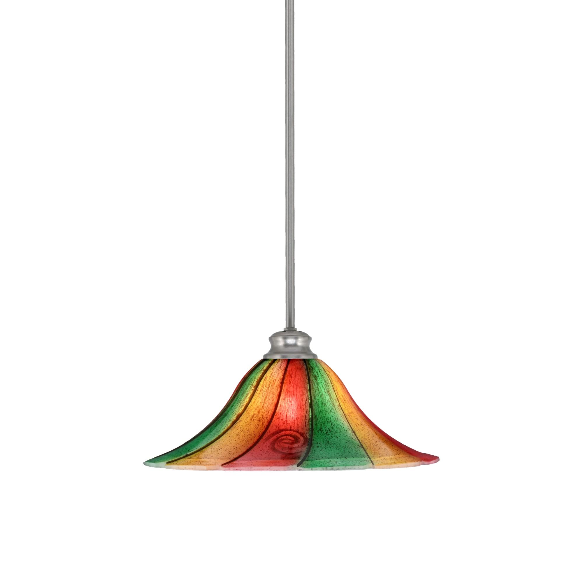 Toltec Lighting Stem Pendant with Hang Straight Swivel Shown in Brushed Nickel Finish with 16&quot; Mardi Gras Glass