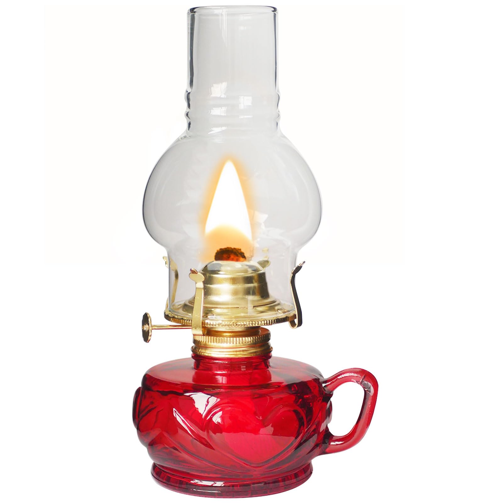 Large Rustic Kerosene Lamp Lantern Chamber Antique Oil Lamps for Indoor Use Home Decor Lighting Vintage Glass Clear (Red)