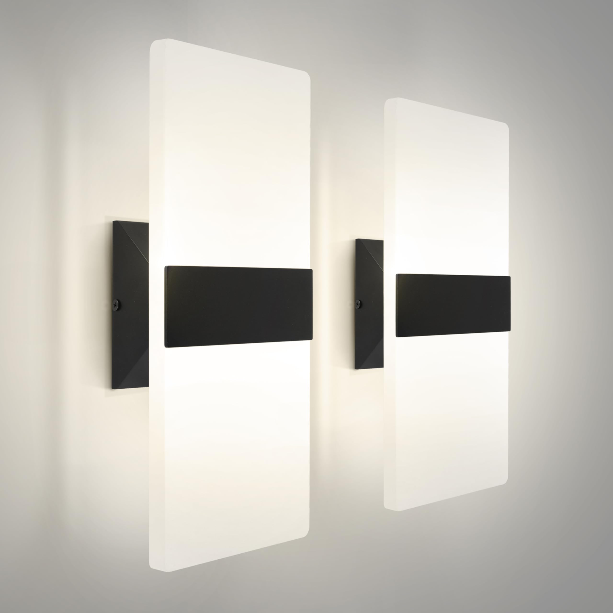 ASD LED Wall Sconce - Modern Dimmable Light Fixture, 14 Inch, Matte Black, 2 Pack, Durable Alloy Aluminum, Frosted Acrylic Glass