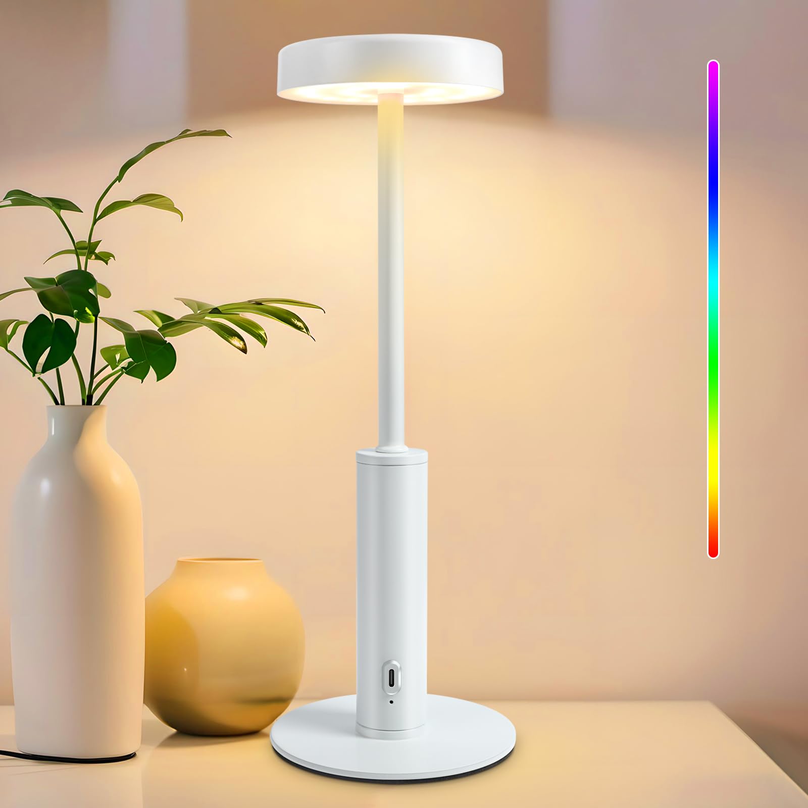 Wowag Cordless Table Lamp,Portable Rechargeable Battery Desk lamp,3 CCT & 7 RGB Color Changing Dimmable Bedside Lamp,Touch Contr