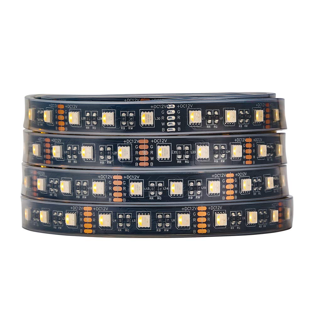 BTF-LIGHTING 5050 RGBW RGB+Warm White(2700K-3000K) 4 Colors in 1 LED Tape Light DC12V 5m 16.4ft 60LED/m Multi-Colored IP67 Black