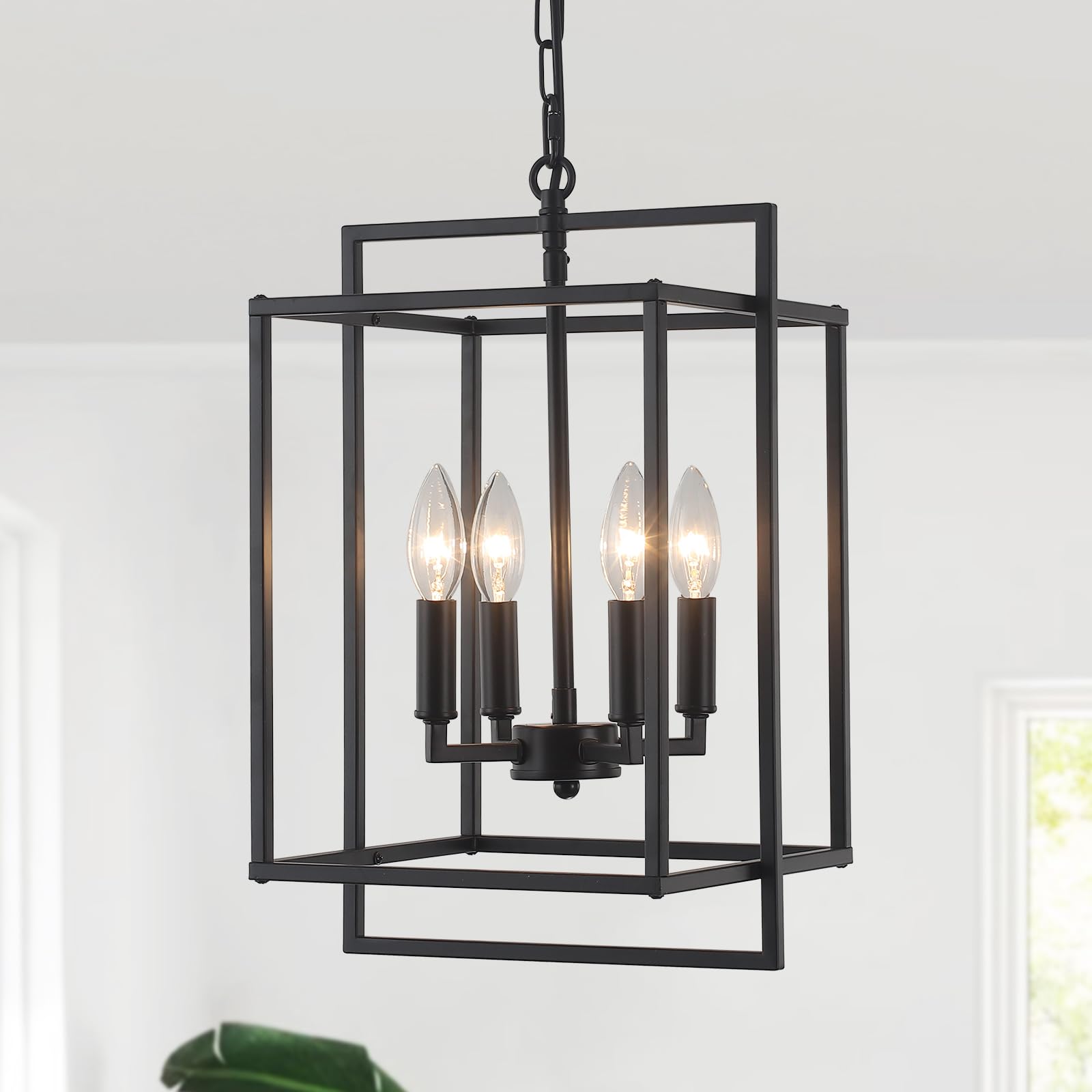 Kostomo 4-Light Black Farmhouse Chandelier Lantern Chandelier Light Fixture For Dining Room Kitchen Island Lighting Modern Penda