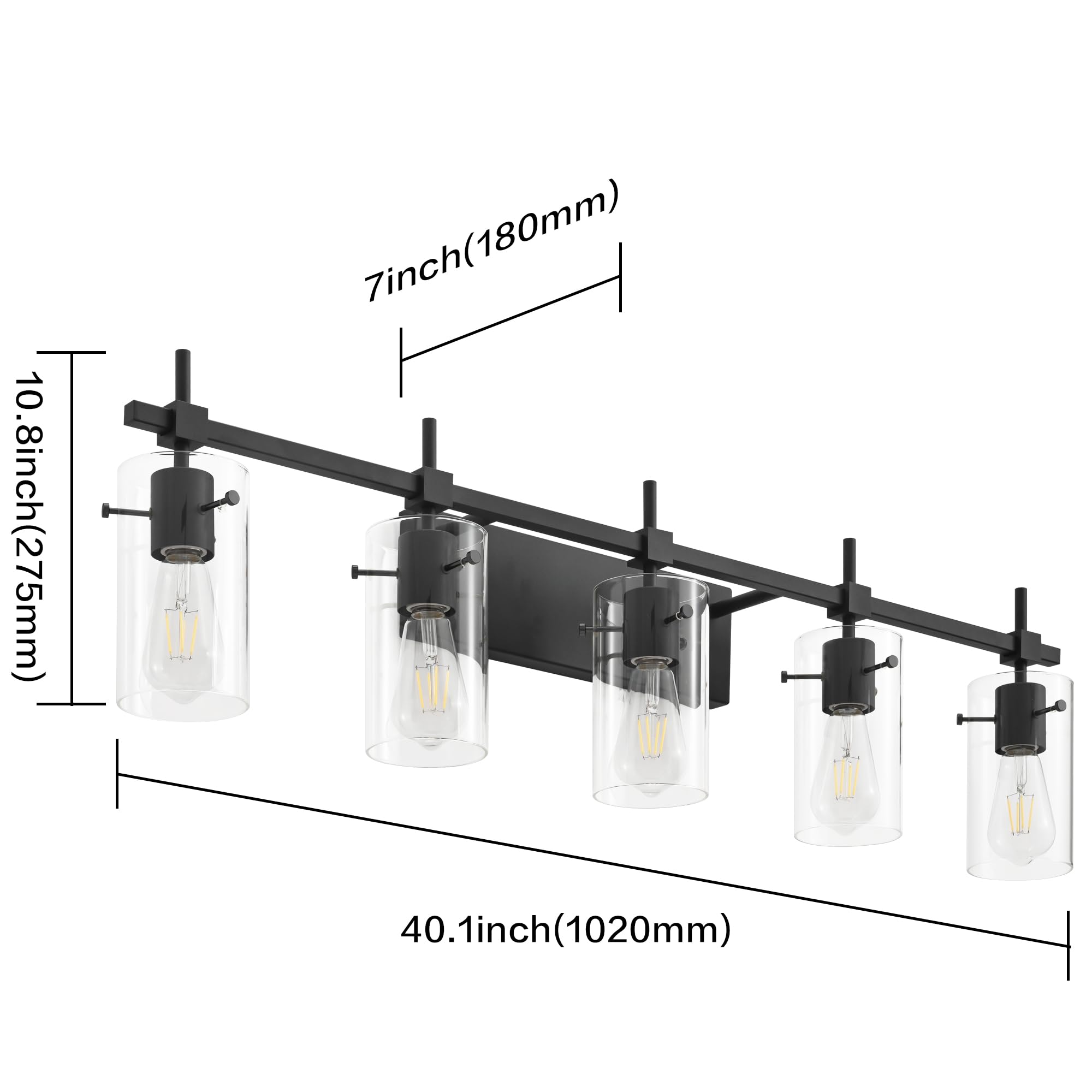 SOLFART Bathroom Light Fixtures 5 Lights Matt Black Glass Shade Over Mirror Model 7200-5T-BK