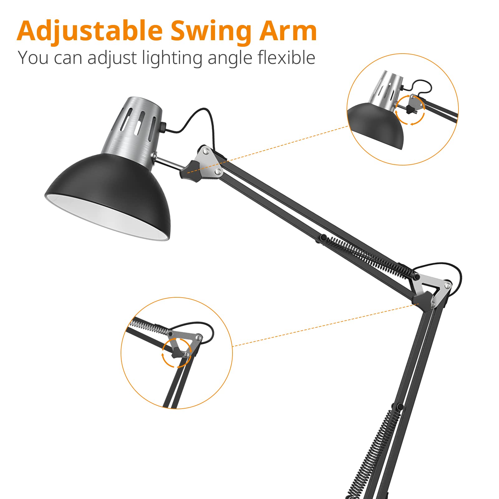 LEPOWER Industrial Floor Lamp, Swing Arm Design, Metal Base, E26, Black, Model UF2006 for Home Office, Living Room, Bedroom