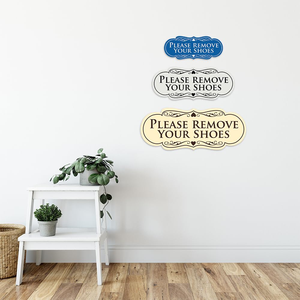All Quality Designer Please Remove Your Shoes Wall Or Door Sign - No Shoes Signage | Easy Installation - Dark Brown - Small (1 Pack)