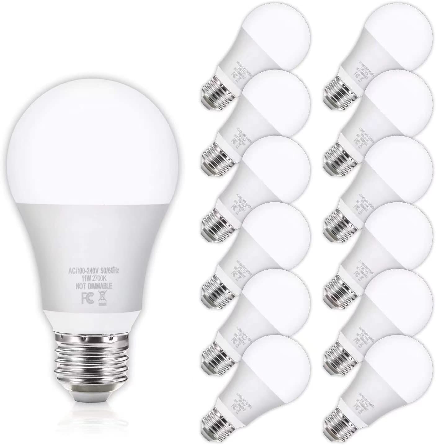 Yochoice 12-Pack A19 Led Light Bulbs, 100 Watt Equivalent Led Bulbs, 2700K Warm White, No Flicker E26 Edison Medium Screw Base B
