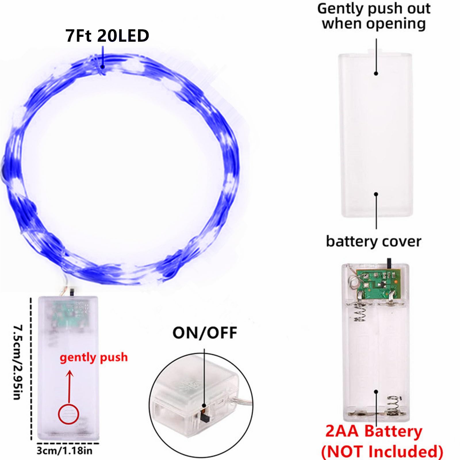 Ranlraka Blue Fairy Lights Battery Operated String Lights 7Ft 20 Led Silver Copper Wire Fairy Ambiance Lighting For Home Bedroom Patio Camping Halloween Diwali Christmas Decoration