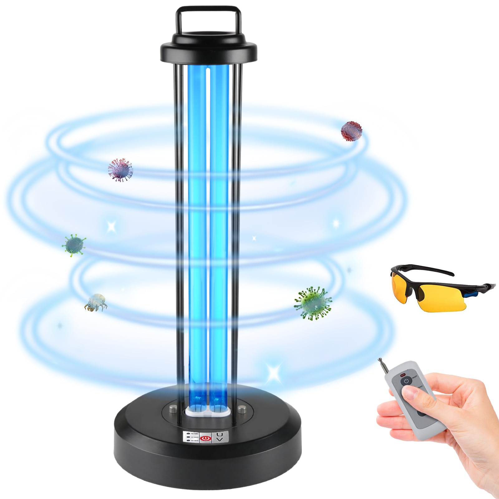 coospider-repta 100W UV Sanitizer Light, Portable Ultraviolet Light with 3-Gear Timer and Remote Control, 99.99% UVC Ozone Free 