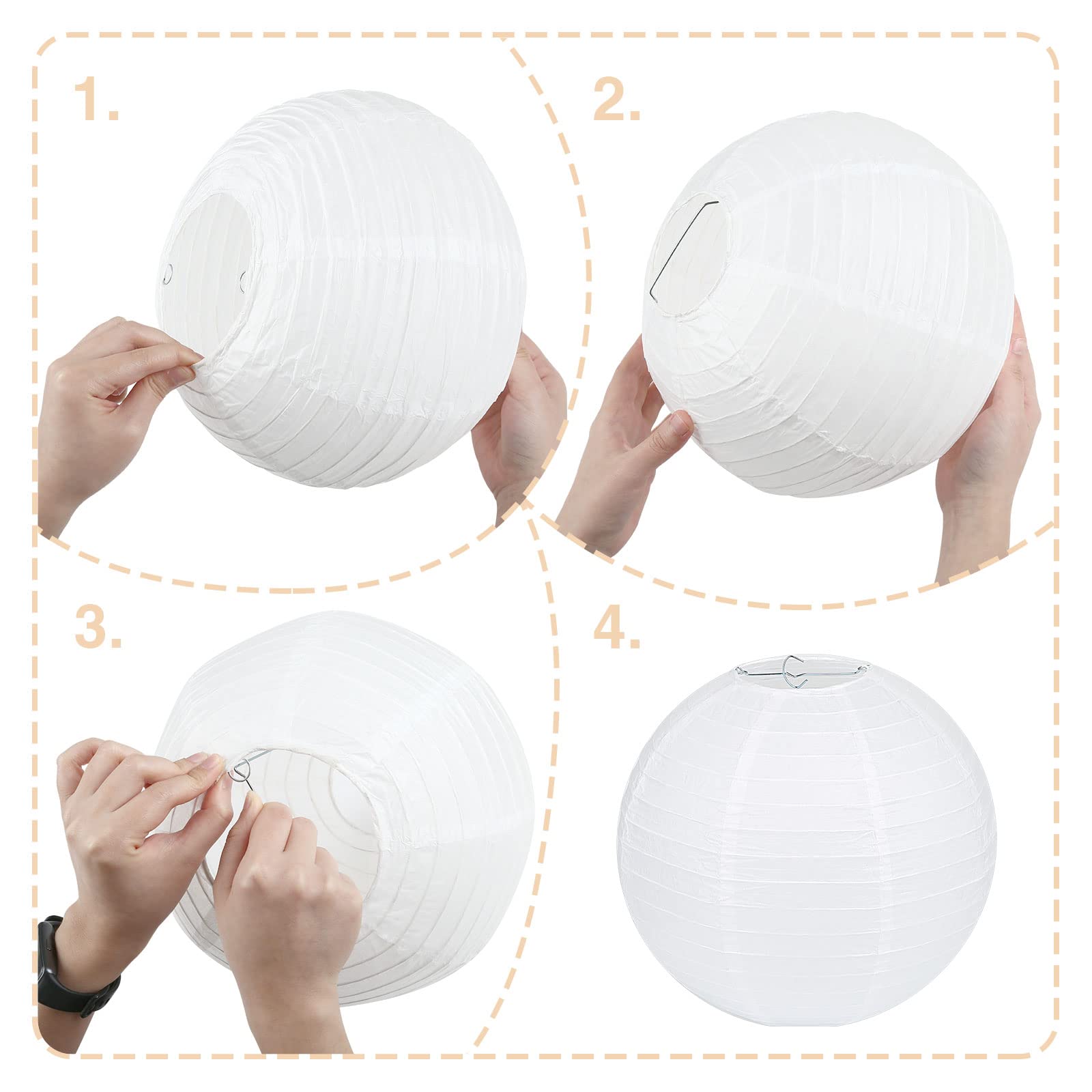 Lihao 20Pcs White Paper Lanterns With Lights, Round Hanging Paper Lanterns Decorative Chinese Lanterns For Wedding Anniversary B