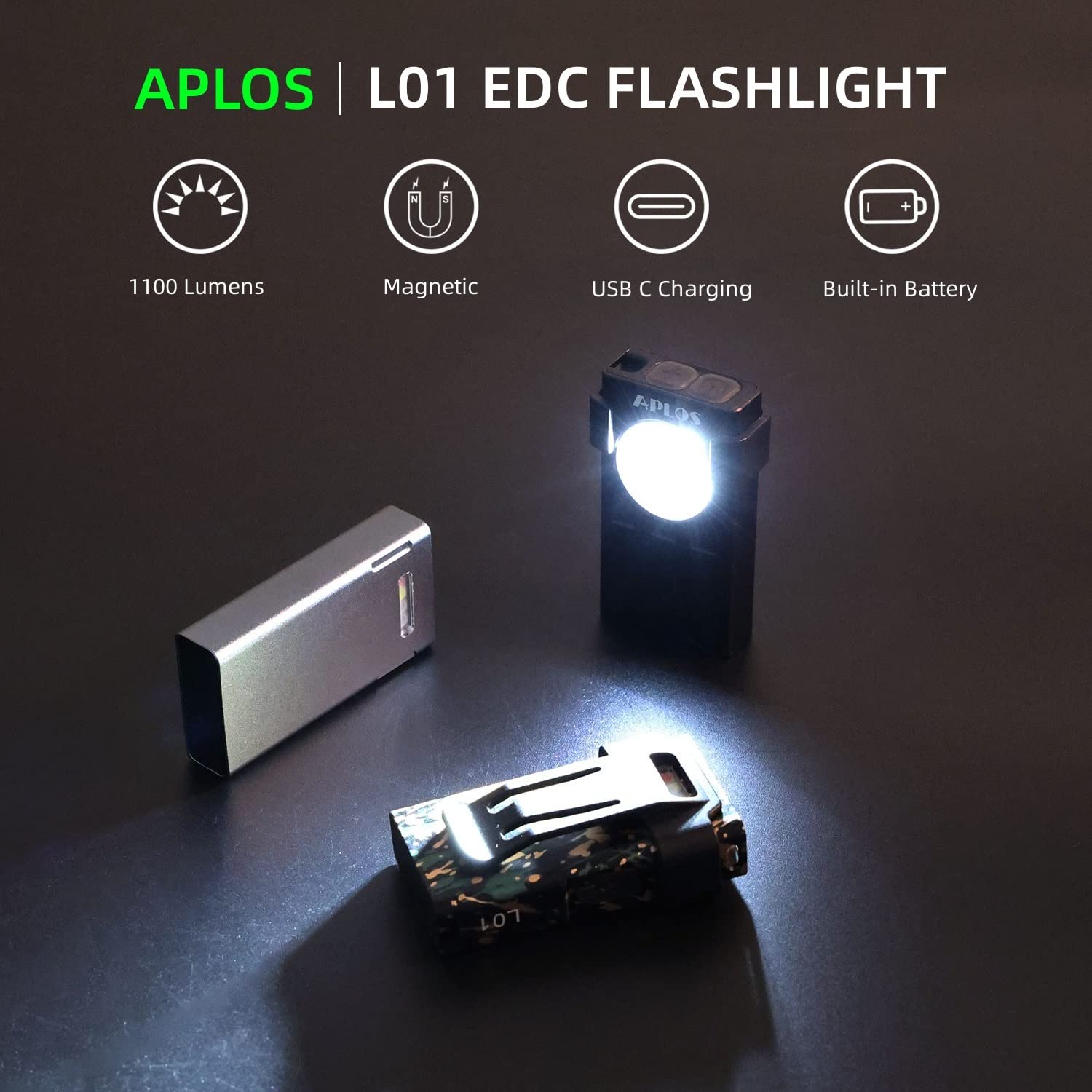 Aplos L01 1100 Lumens Rechargeable Mini Edc Flashlight, Magnetic Base & Clip, Bright Pocket Flashlight For Outdoor, Emergencies,