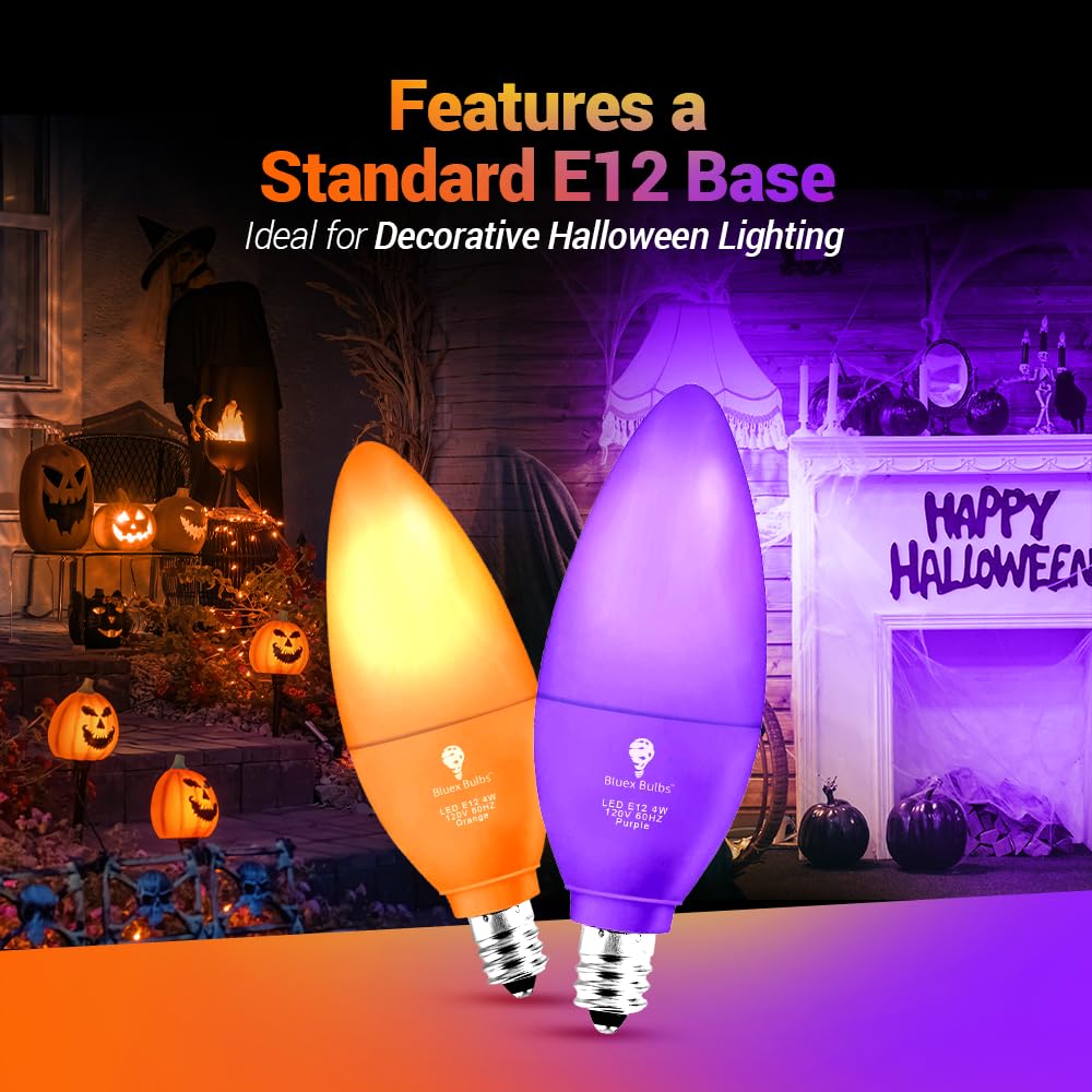2 Pack Bluex Led Candle Purple Light Bulb - 4W (40Watt Equivalent) - E12 Base Purple Led Purple Bulb, Party Decoration, Porch, Home Lighting, Holiday Lighting, Chandelier Light Bulbs, Candelabra Bulbs