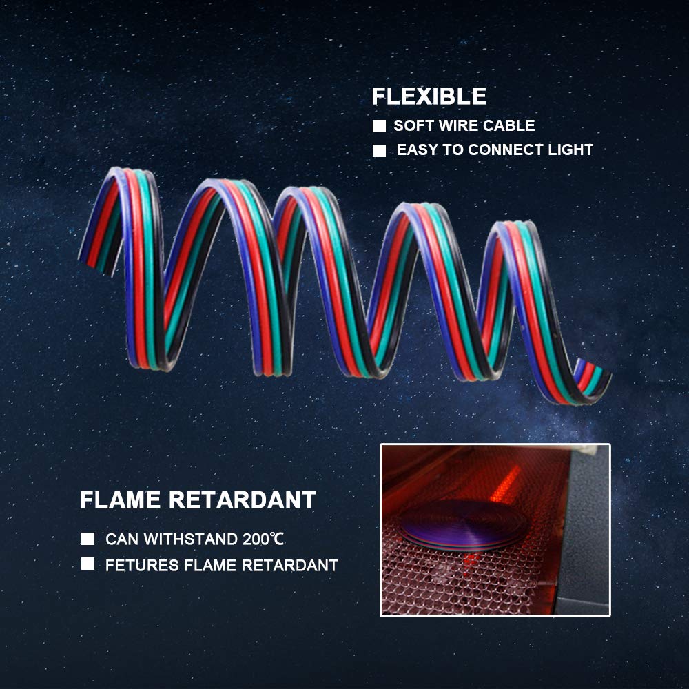 Carlits 66Ft Extension Cable Rgb Wire Line Cord 22Awg 4Pin 22 Gauge 20M Connector Kit Conductor For Rgb Led Strip 5050 3528