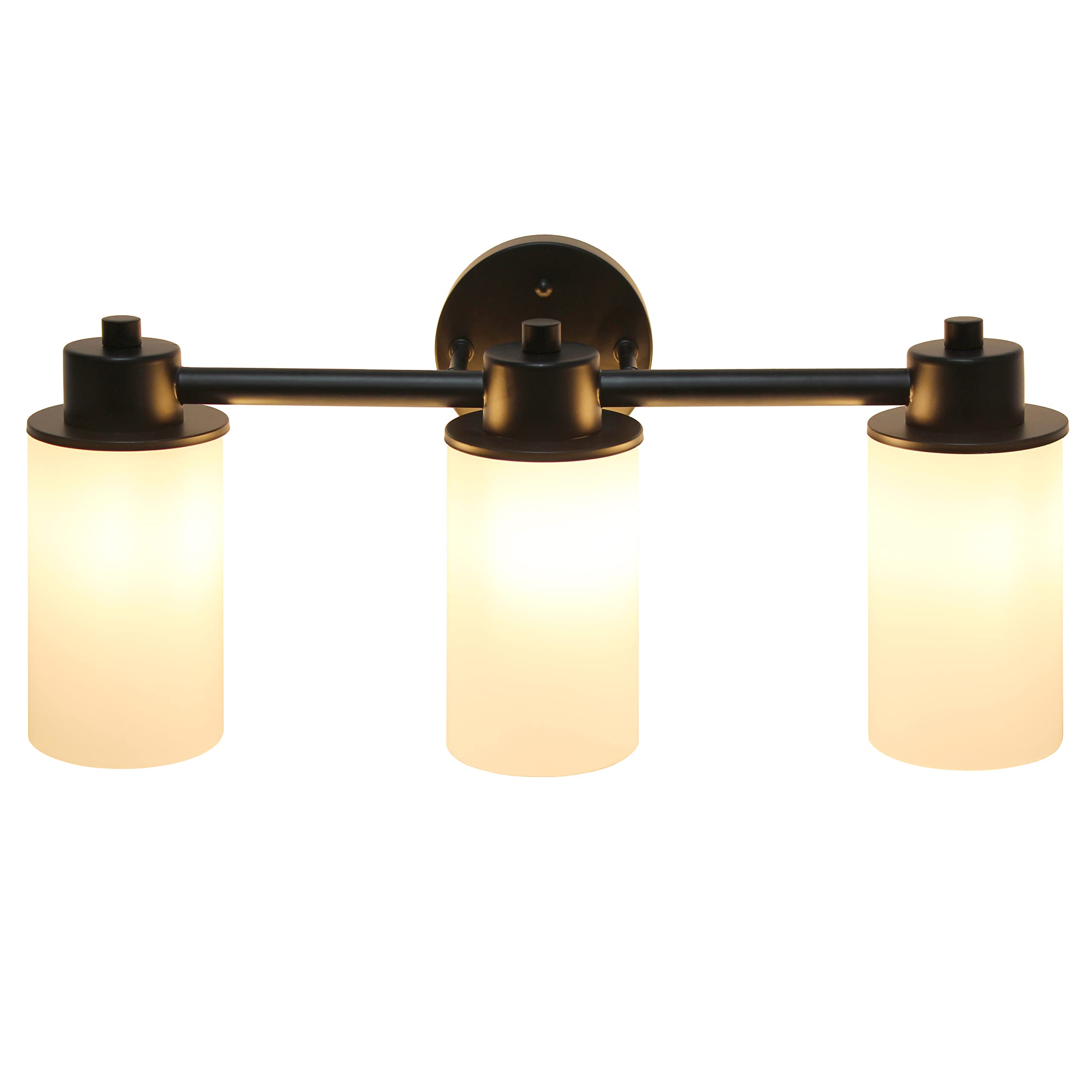 Lalia Home Essentix Contemporary Three Light Metal and Opaque White Glass Shade Vanity Uplight Downlight Wall Mounted Fixture wi