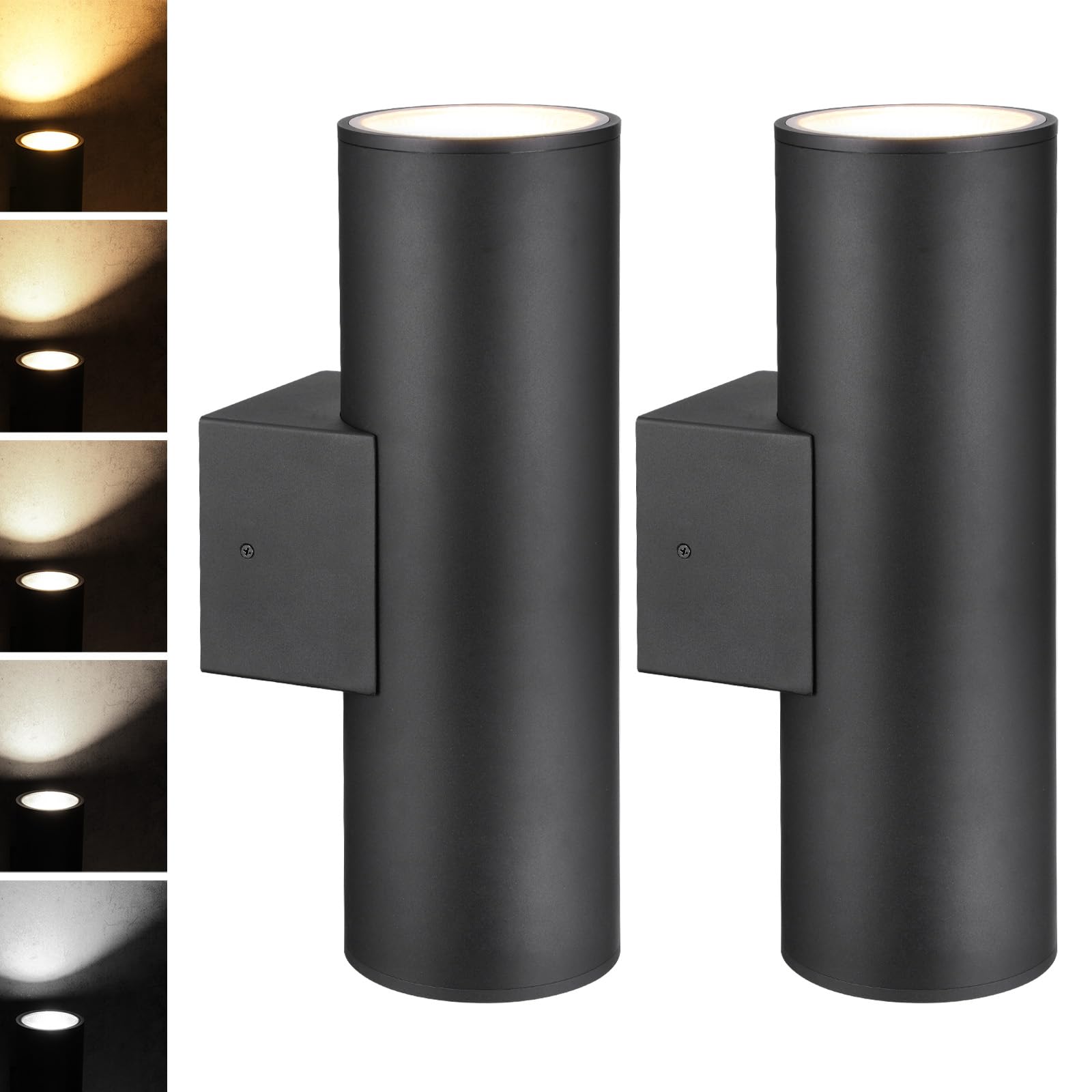 LEONLITE 18 Inch 5CCT LED Cylinder Up Down Wall Light Outdoor  100V-277V Dimmable Aluminum IP65 Advanced Wall Sconce in 2 Lights  Fixture for Residential & Commercial Use  Pack of 2