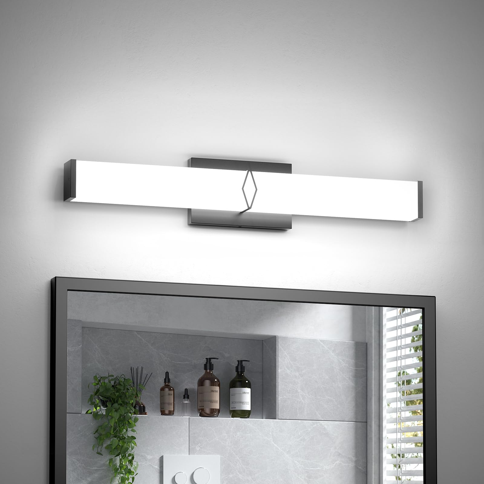 HYXMakeIt Bathroom Light Fixtures Over Mirror 16inch Modern Vanity Lights for Bathroom 20W 2000lm Dimmable LED Vanity Light Bar Black Vanity Lighting Fixtures 5700K Cool White ETL Certified