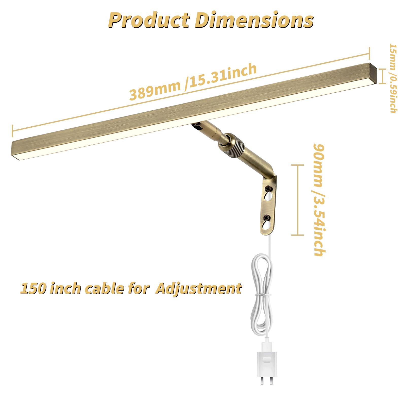 Pasoar LED Picture Light, 16 Inch Adjustable Art Light, Antique Brass Finish, CRI90+, 3000K Warm White, Model 9899