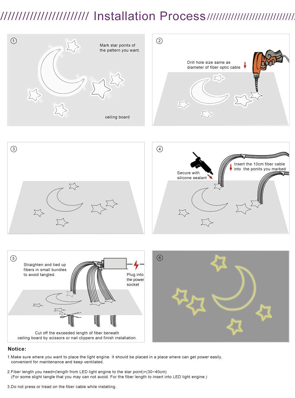 AZIMOM Bluetooth Control Fiber Optic Lights Kit, 16W, 450pcs 0.03in 9.8ft, RGBW, Gold, Model QJ-L016