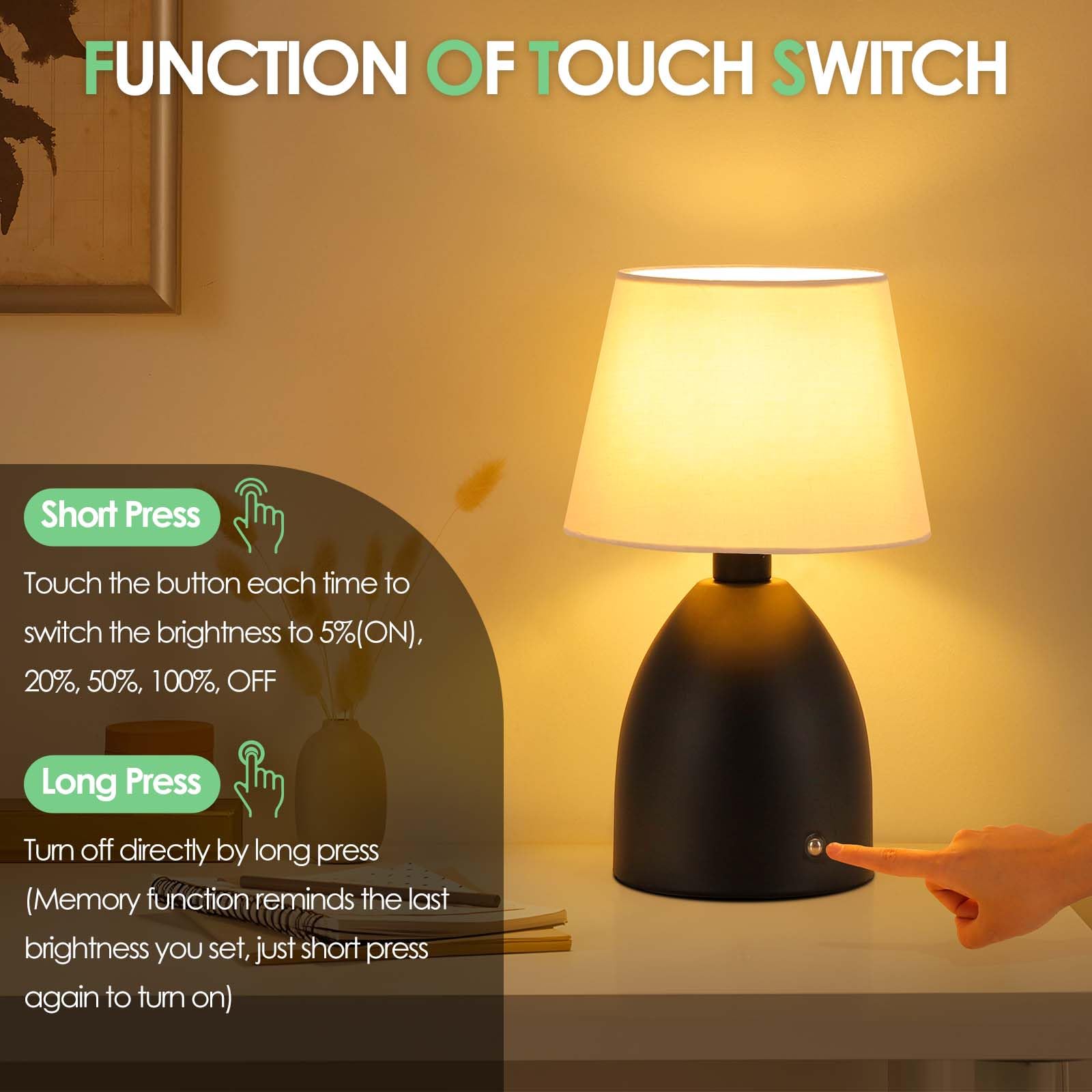 Ggoying Cordless Table Lamp Set Of 2, Small Rechargeable Desk Lamp, 4-Level Brightness Bedside Nightstand Lamps For Bedroom, Kid