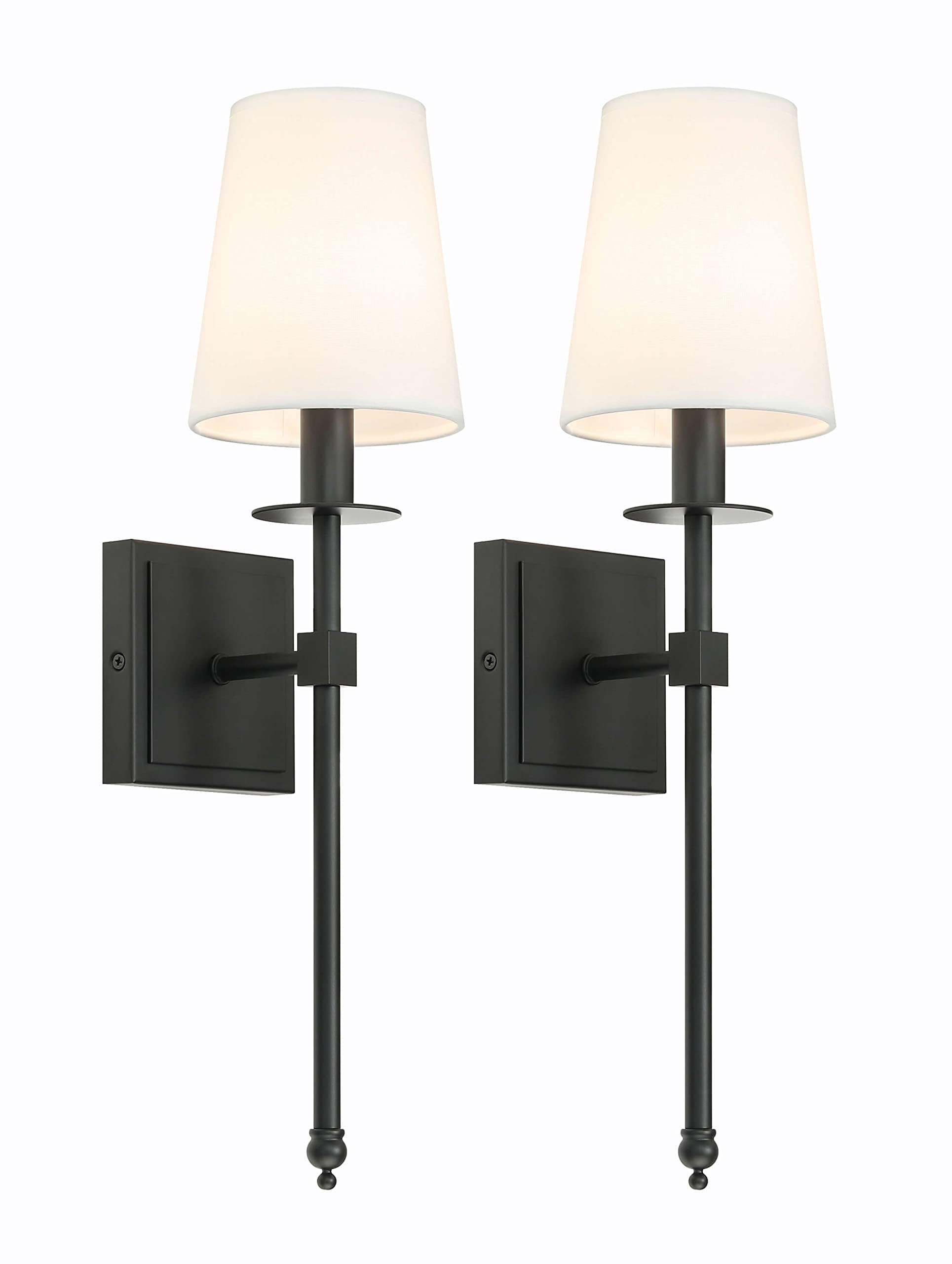 Xinbei Lighting Black Wall Sconces Set Of 2, Classic Sconces Wall Lighting With Flared White Fabric Shade 1 Light Wall Lamps For