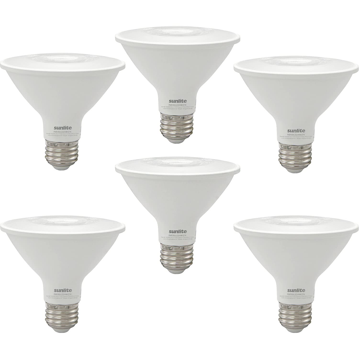 Sunlite 41806 Led Par30 Reflector Light Bulb, 9 Watts (75W=), 750 Lumens, Medium E26 Base, 90 Cri, Dimmable, Floodlight, Energy 