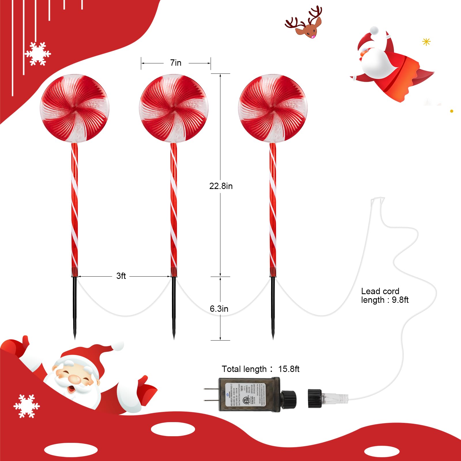 6 Pack Lollipop Christmas Pathway Lights Outdoor - 29 Inches 120 Led Lighted Candy Cane Decorations With 8 Lighting Modes Waterp