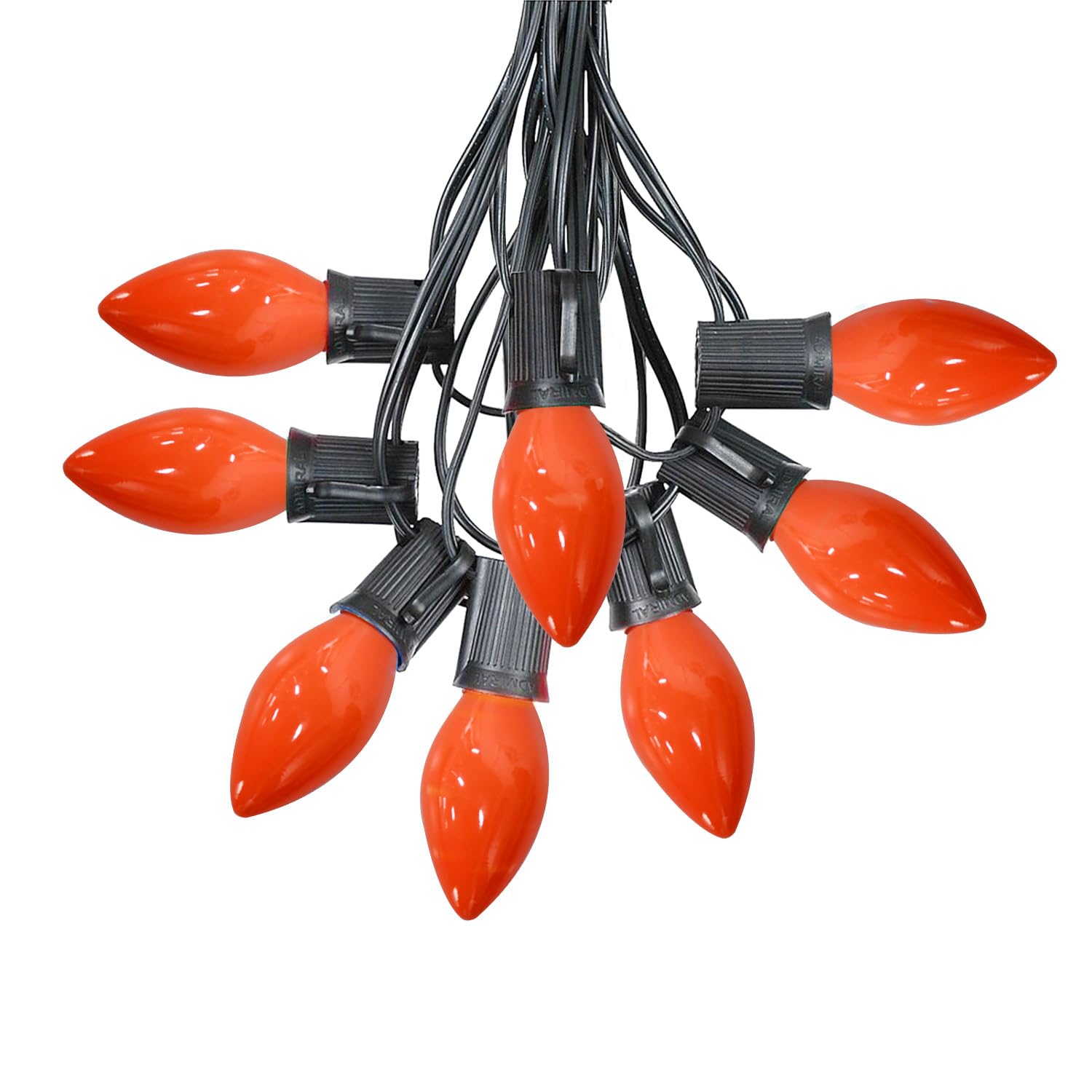 Sotopoo C7 Led Orange Halloween Lights, 25Ft Ceramic Orange Halloween Lights Outdoor Indoor With 25 Led C7 Bulbs, Great As Halloween Home Yard Door Tree Party Decorations Lights (2 Led Spare Bulbs)