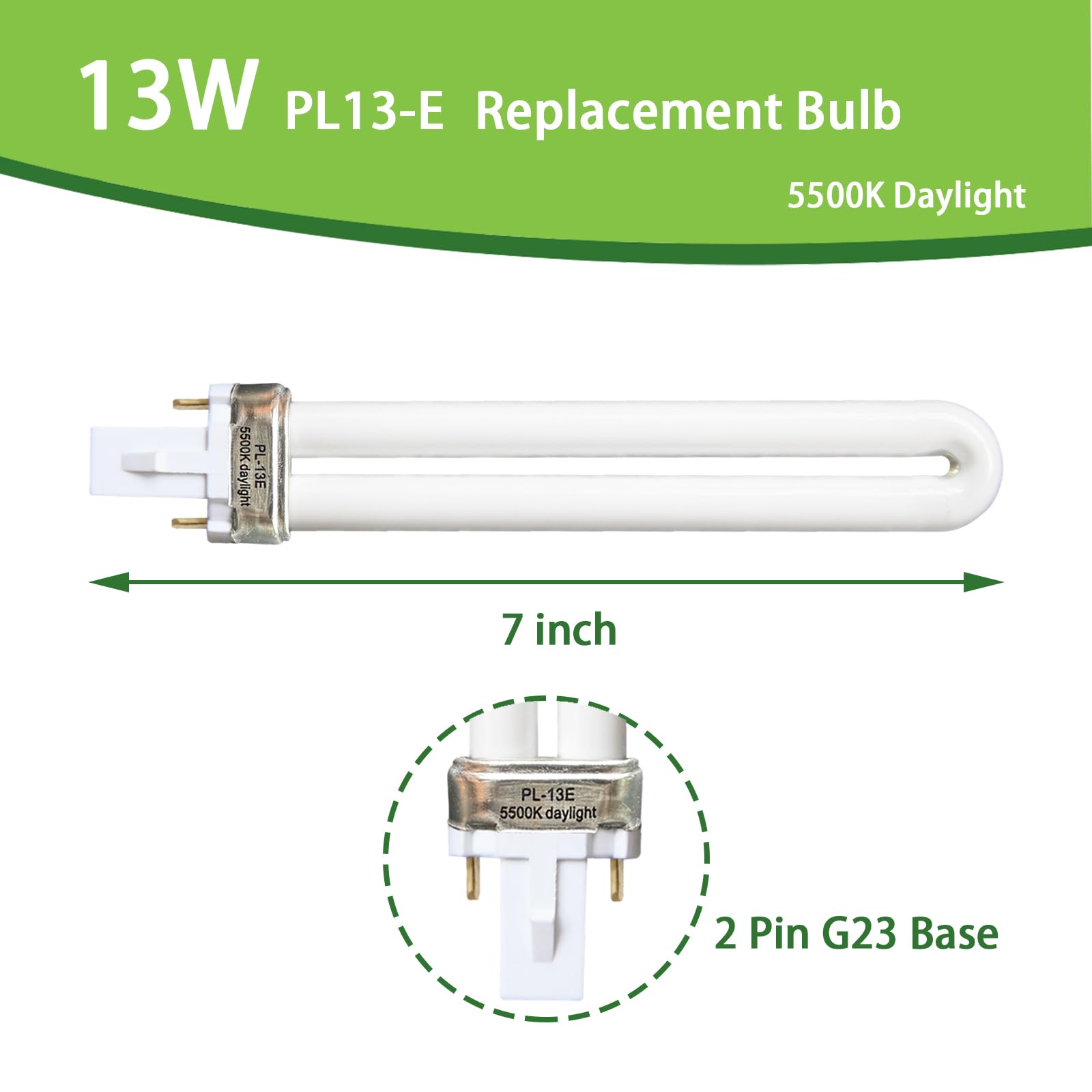 Dameiol PL13-E 13W Compact Fluorescent Light Bulb, 5500K Natural Daylight, G23 Base, 2 Pack