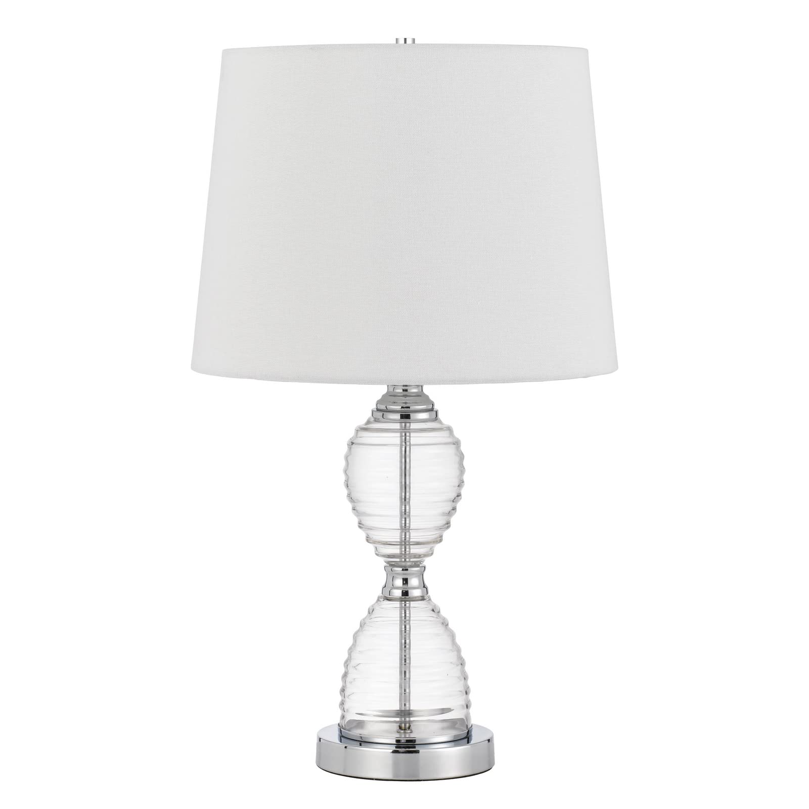 Benzara 23 Inch Hourglass Ribbed Glass Base Table Lamp, Dimmer, Clear, Model BM272213
