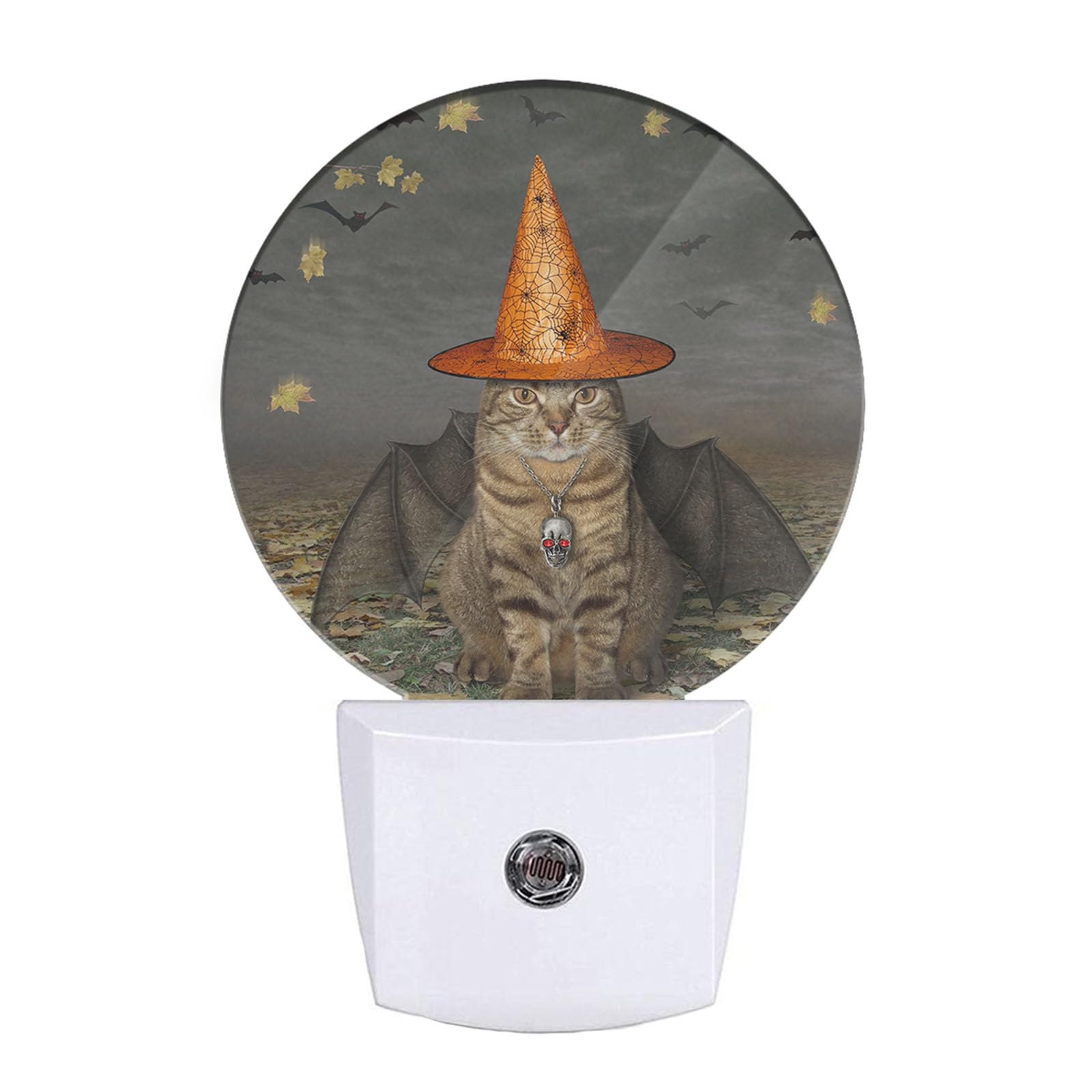 Ekobla Halloween Bats Cat Led Night Light Autumn Maple Leaves Dusk To Dawn Night Lamp Auto Sensor For Home Indoor Bathroom Hallway Kitchen
