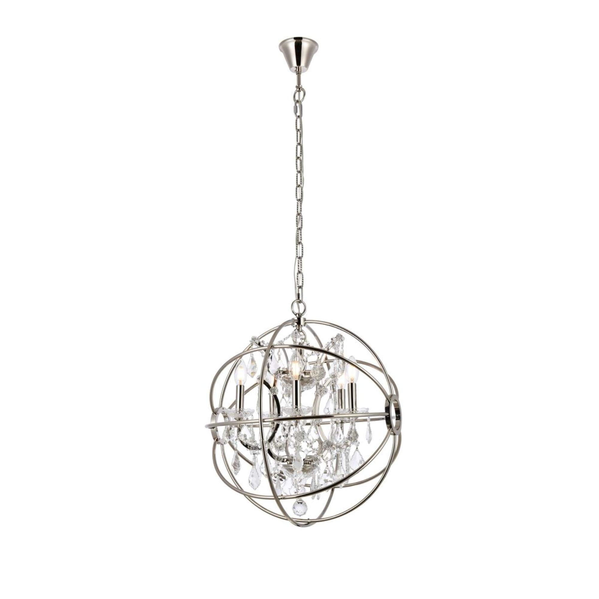 Elegant Lighting 5-Light Pendant Lamp, Alloy Steel, Crystal, Polished Nickel Finish, Model 1130D20PN/RC
