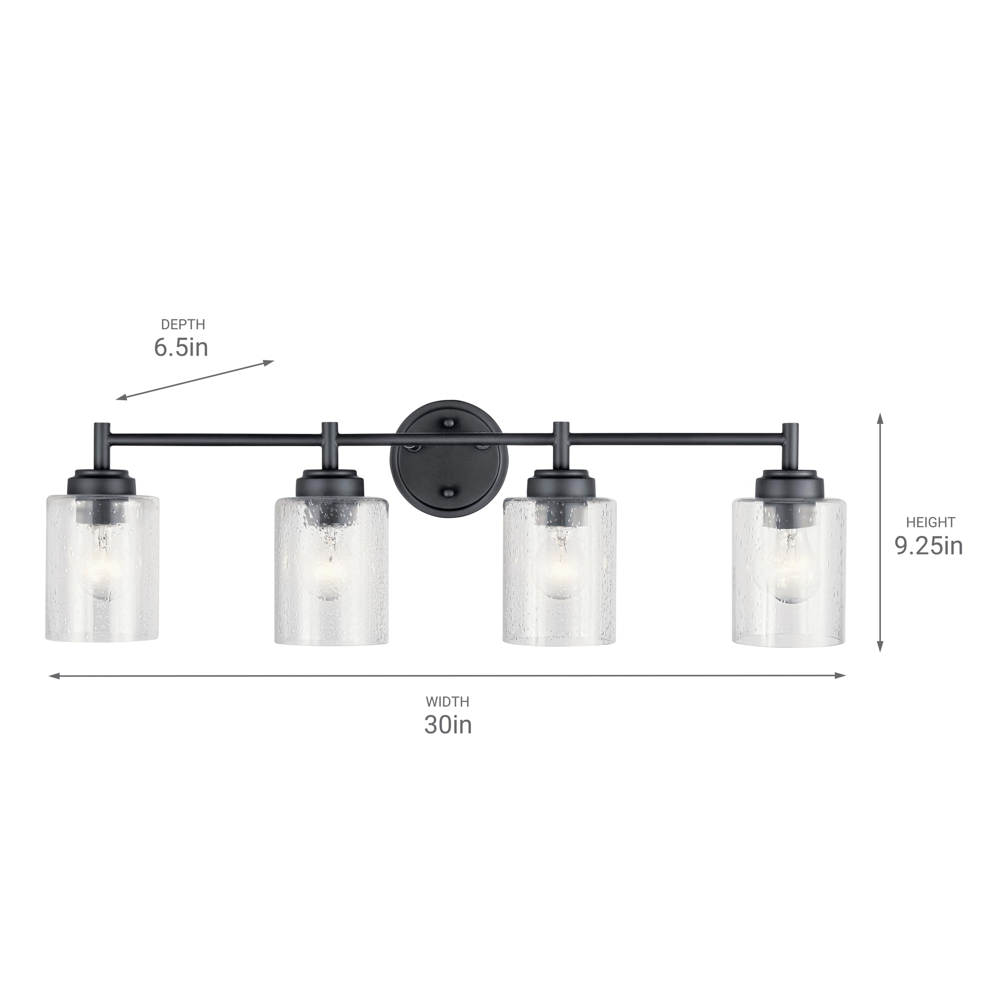 Kichler 45887Bk Winslow Vanity, 4-Light 300 Total Watts, Black