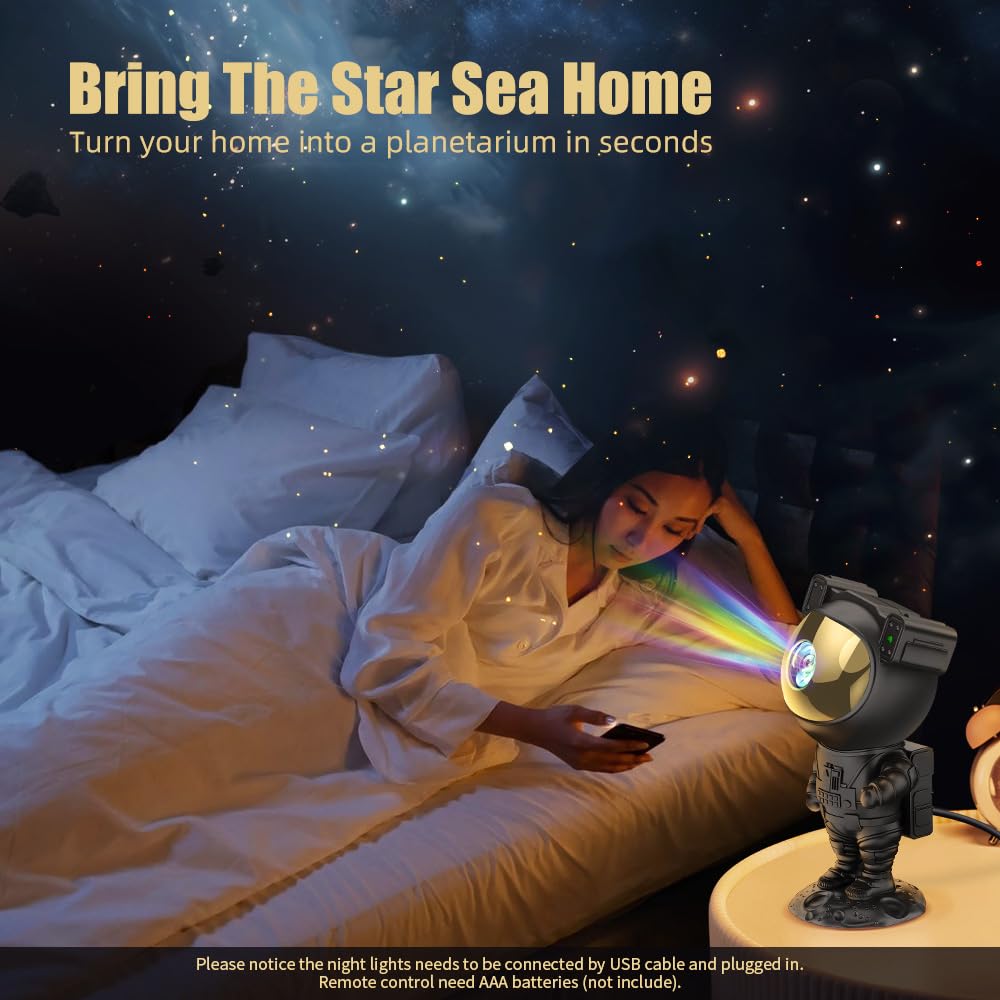 Acegamer Astronaut Galaxy Projector Night Light With Timer And Remote Star Starry Nebula Led Lamp  Gift For Kids And mature-themeds For Bedroom  Christmas  Birthday  ValentineS Day Etc. (Black-Golden)